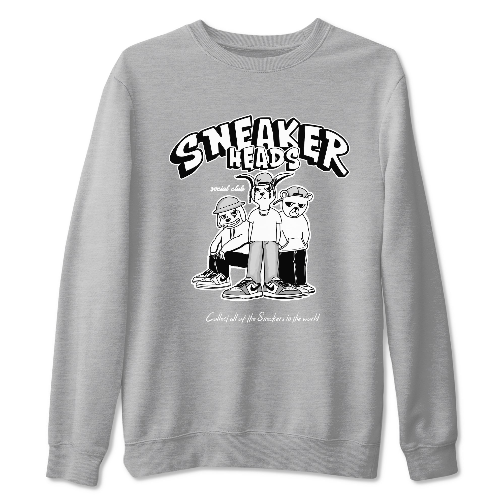 AJ1 Wolf Grey shirts to match jordans Sneakerheads Social Club sneaker match tees Air Jordan 1 Wolf Grey SNRT Sneaker Tees streetwear brand Heather Grey 2 unisex cotton tee