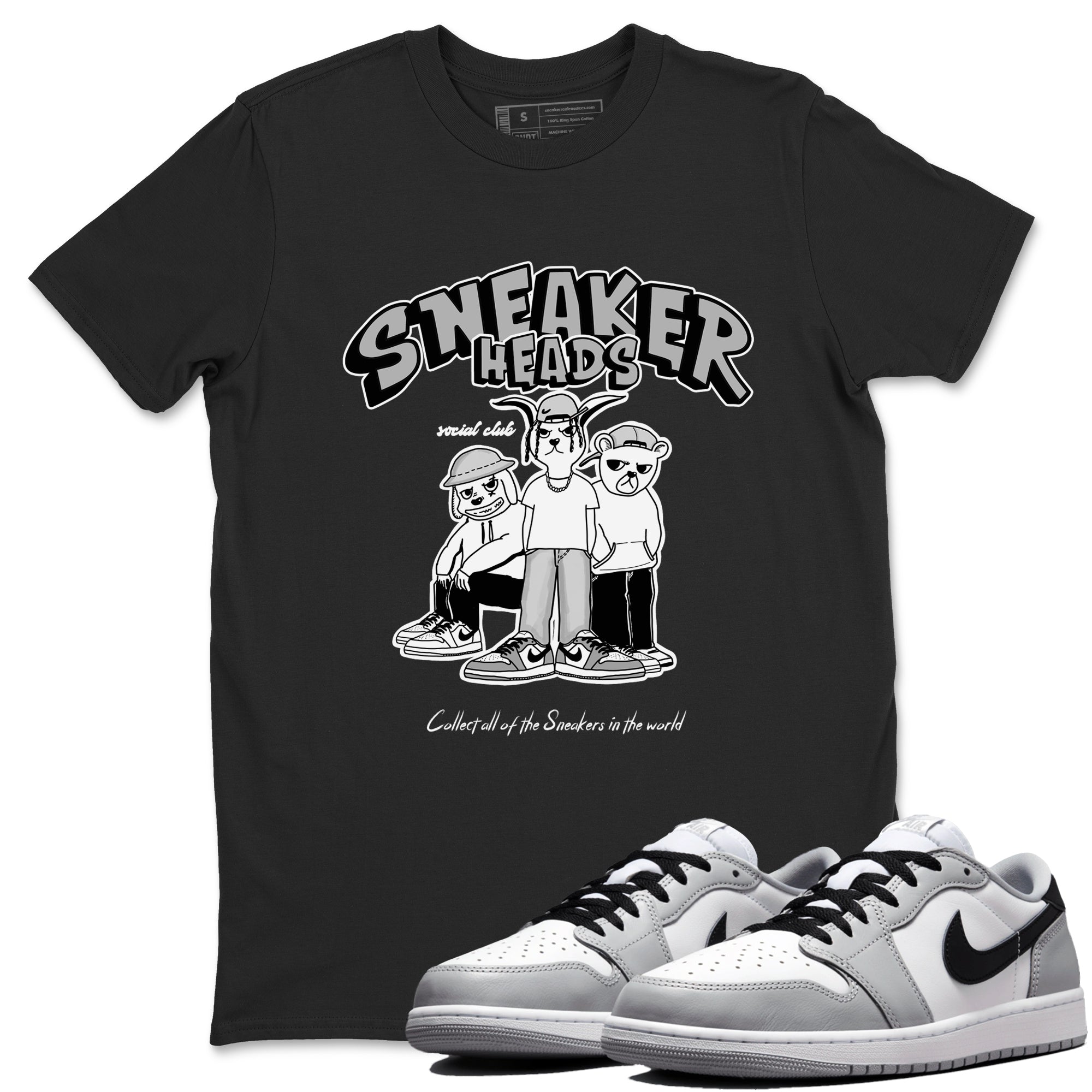 AJ1 Wolf Grey shirts to match jordans Sneakerheads Social Club sneaker match tees Air Jordan 1 Wolf Grey SNRT Sneaker Tees streetwear brand Black 1 unisex cotton tee