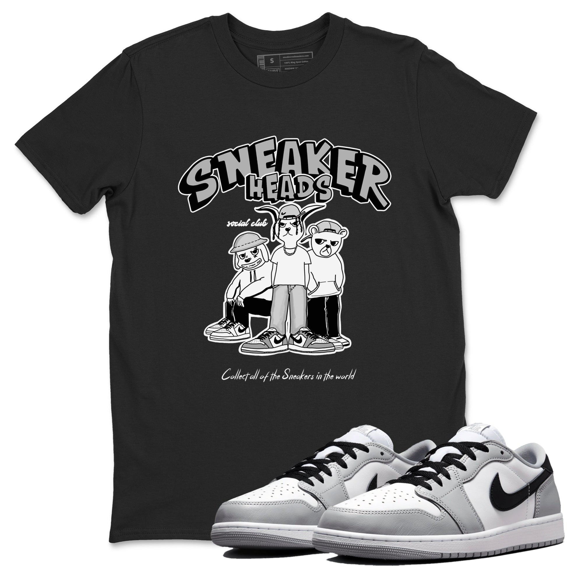 AJ1 Wolf Grey shirts to match jordans Sneakerheads Social Club sneaker match tees Air Jordan 1 Wolf Grey SNRT Sneaker Tees streetwear brand Black 1 unisex cotton tee