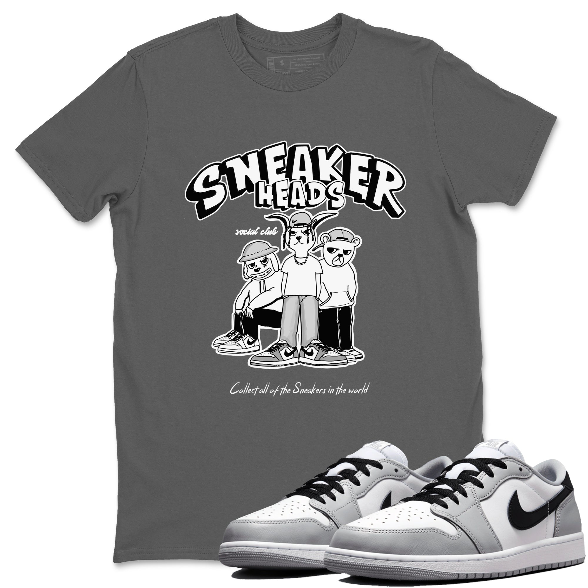 AJ1 Wolf Grey shirts to match jordans Sneakerheads Social Club sneaker match tees Air Jordan 1 Wolf Grey SNRT Sneaker Tees streetwear brand Cool Grey 1 unisex cotton tee