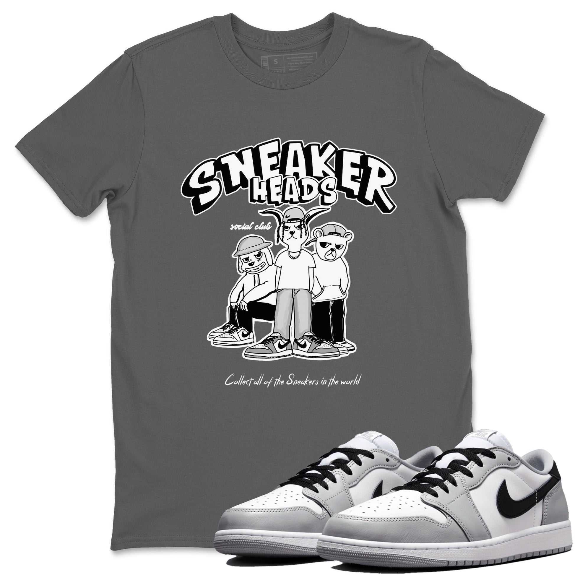 AJ1 Wolf Grey shirts to match jordans Sneakerheads Social Club sneaker match tees Air Jordan 1 Wolf Grey SNRT Sneaker Tees streetwear brand Cool Grey 1 unisex cotton tee