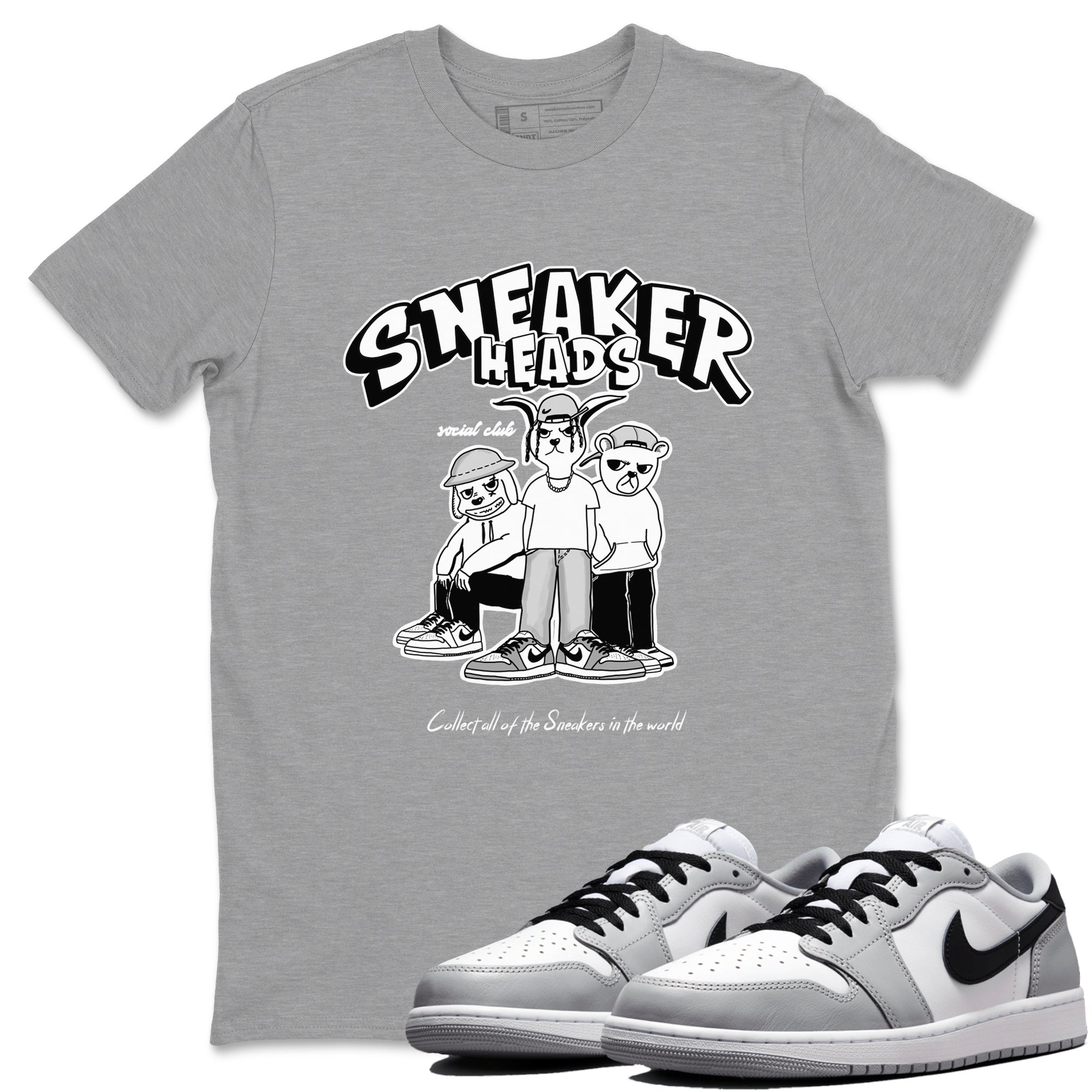 AJ1 Wolf Grey shirts to match jordans Sneakerheads Social Club sneaker match tees Air Jordan 1 Wolf Grey SNRT Sneaker Tees streetwear brand Heather Grey 1 unisex cotton tee