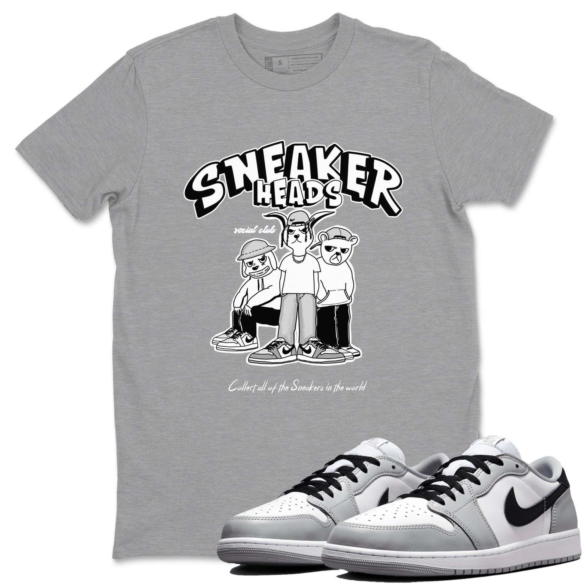 AJ1 Wolf Grey shirts to match jordans Sneakerheads Social Club sneaker match tees Air Jordan 1 Wolf Grey SNRT Sneaker Tees streetwear brand Heather Grey 1 unisex cotton tee