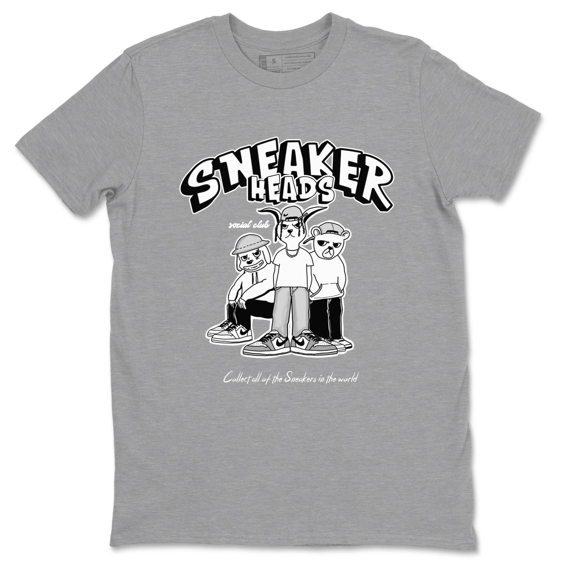 AJ1 Wolf Grey shirts to match jordans Sneakerheads Social Club sneaker match tees Air Jordan 1 Wolf Grey SNRT Sneaker Tees streetwear brand Heather Grey 2 unisex cotton tee