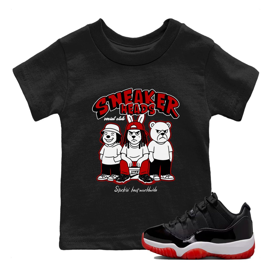 11s Bred shirts to match jordans Sneakerheads Social Club sneaker match tees Air Jordan 11 Retro Bred match shoes to clothes SNRT Sneaker Tees Youth Baby Black 1 tee