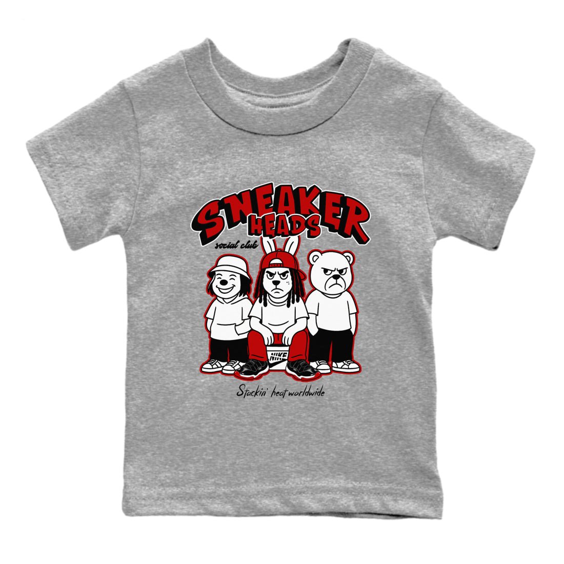 11s Bred shirts to match jordans Sneakerheads Social Club sneaker match tees Air Jordan 11 Retro Bred match shoes to clothes SNRT Sneaker Tees Youth Baby Heather Grey 2 tee