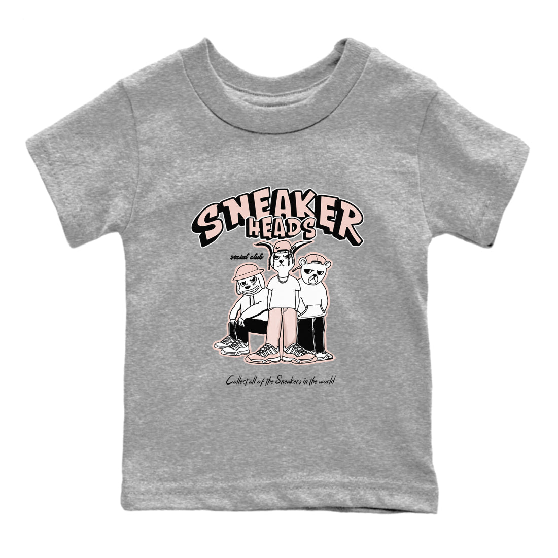 11s Legend Pink shirts to match jordans Sneakerheads Social Club sneaker match tees Air Jordan 11 Legend Pink SNRT Sneaker Tees streetwear brand Baby and Youth Heather Grey 2 cotton tee