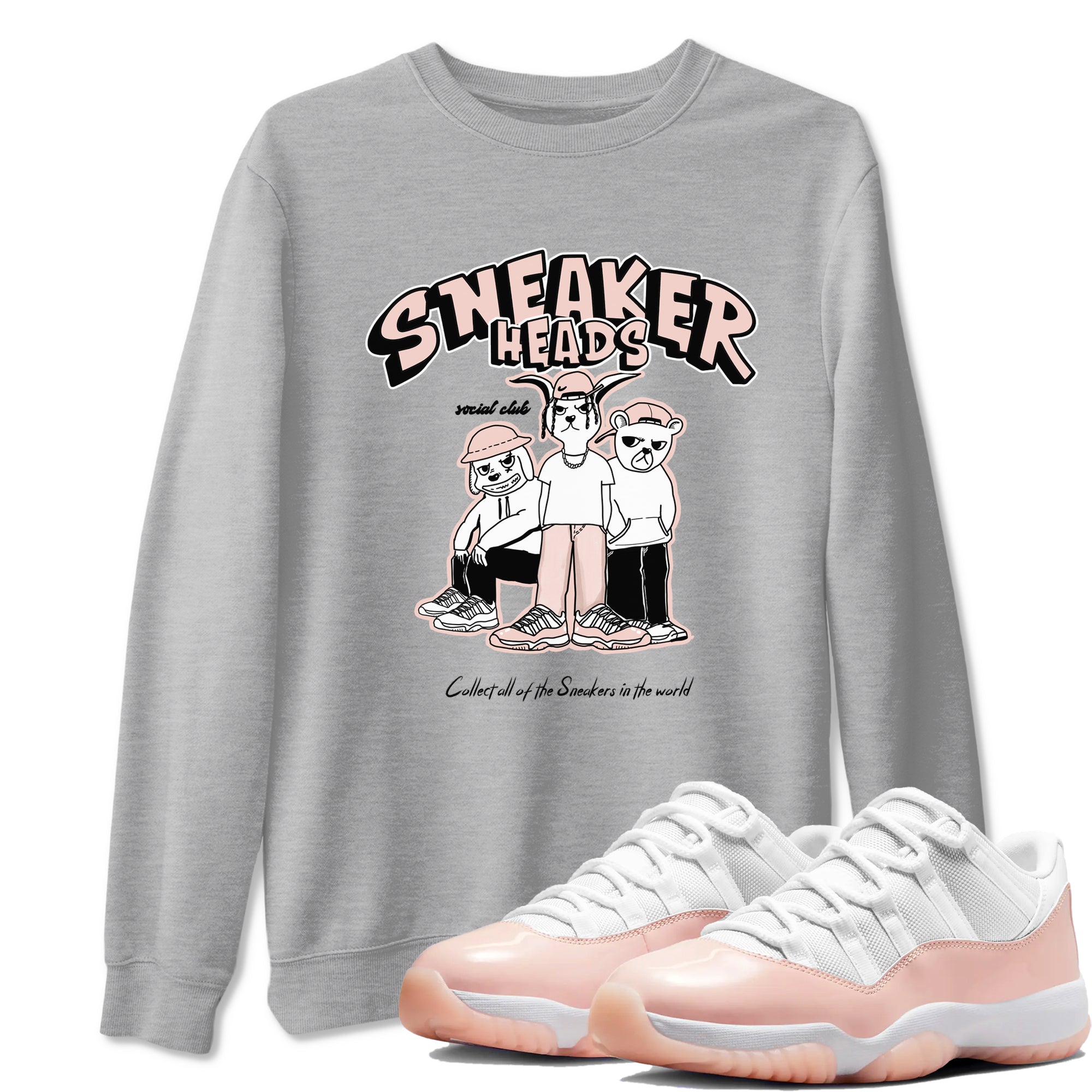 11s Legend Pink shirts to match jordans Sneakerheads Social Club sneaker match tees Air Jordan 11 Legend Pink SNRT Sneaker Tees streetwear brand Heather Grey 1 unisex cotton tee