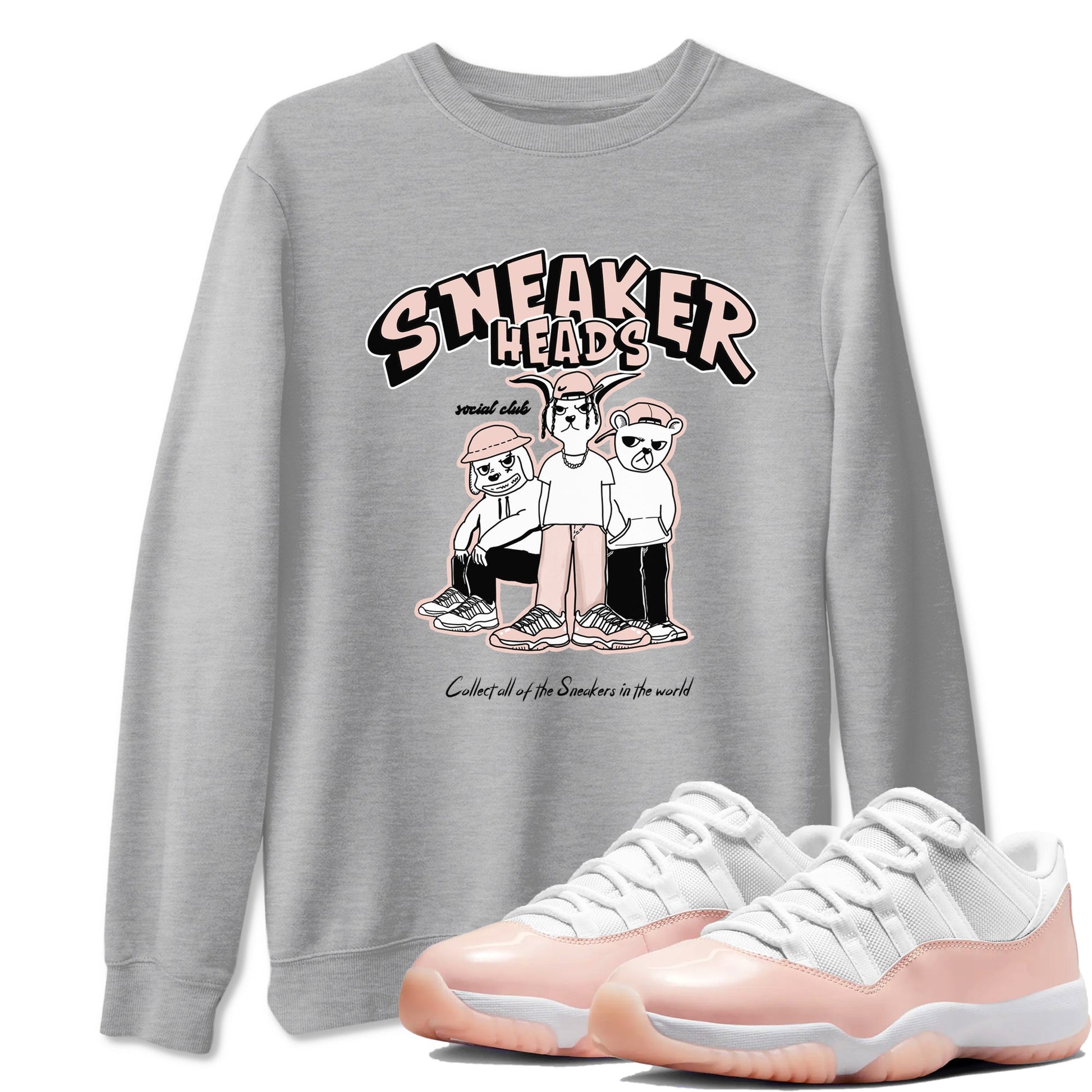 11s Legend Pink shirts to match jordans Sneakerheads Social Club sneaker match tees Air Jordan 11 Legend Pink SNRT Sneaker Tees streetwear brand Heather Grey 1 unisex cotton tee