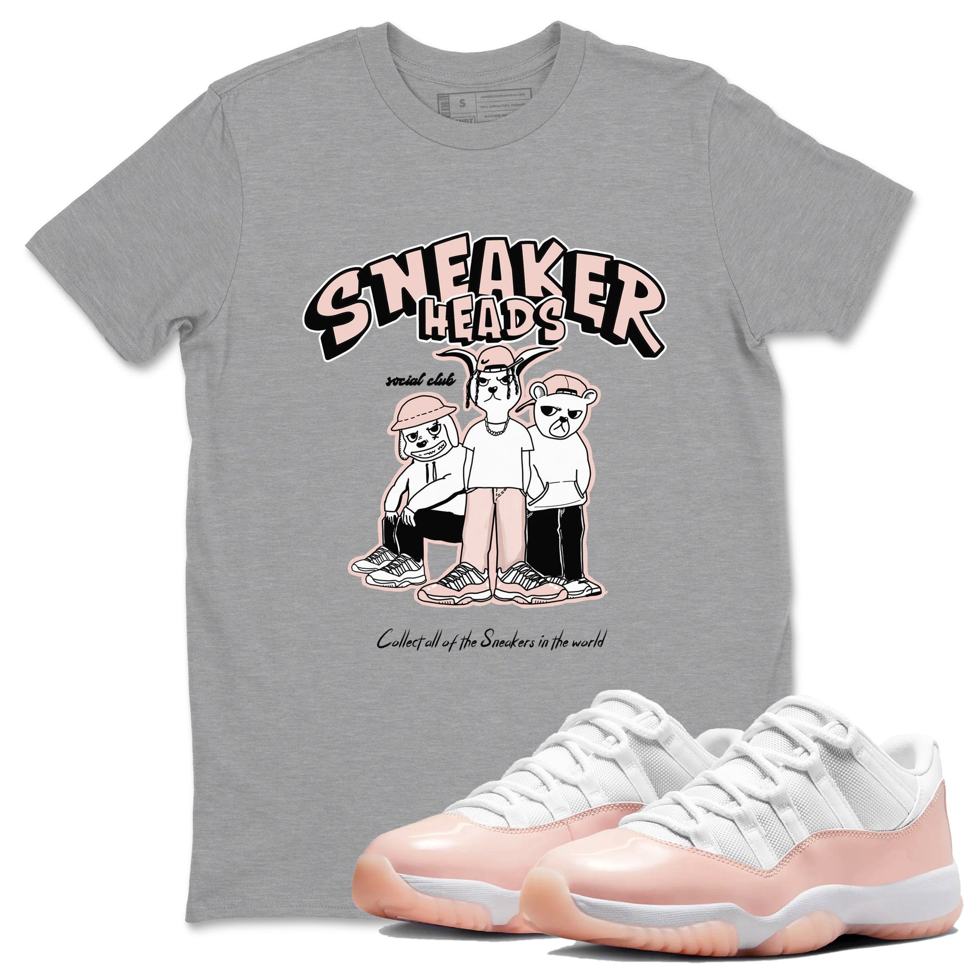 11s Legend Pink shirts to match jordans Sneakerheads Social Club sneaker match tees Air Jordan 11 Legend Pink SNRT Sneaker Tees streetwear brand Heather Grey 1 unisex cotton tee