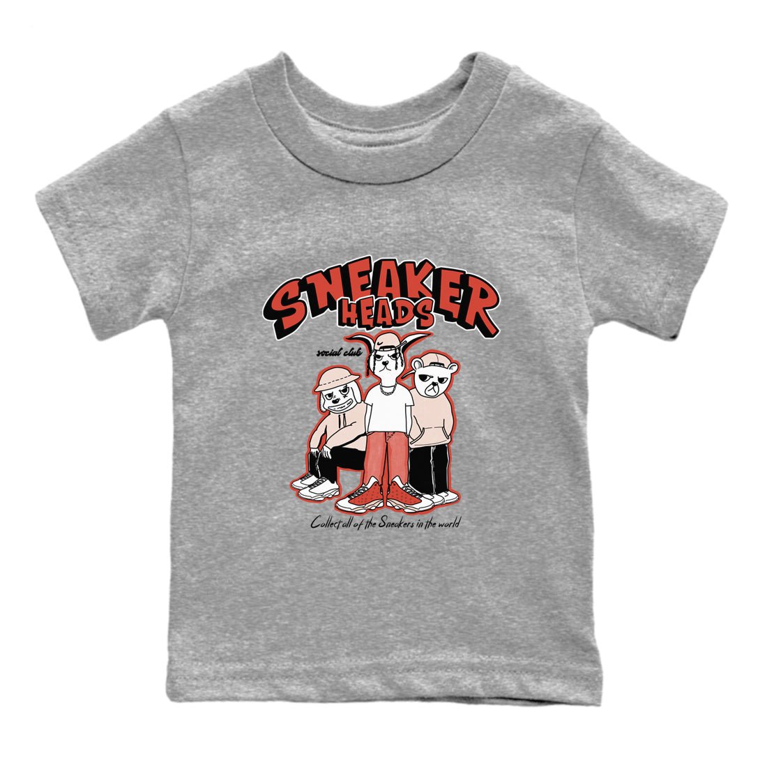 13s Dune Red shirts to match jordans Sneakerheads Social Club sneaker match tees Air Jordan 13 Dune Red SNRT Sneaker Tees streetwear brand Baby and Youth Heather Grey 2 cotton tee