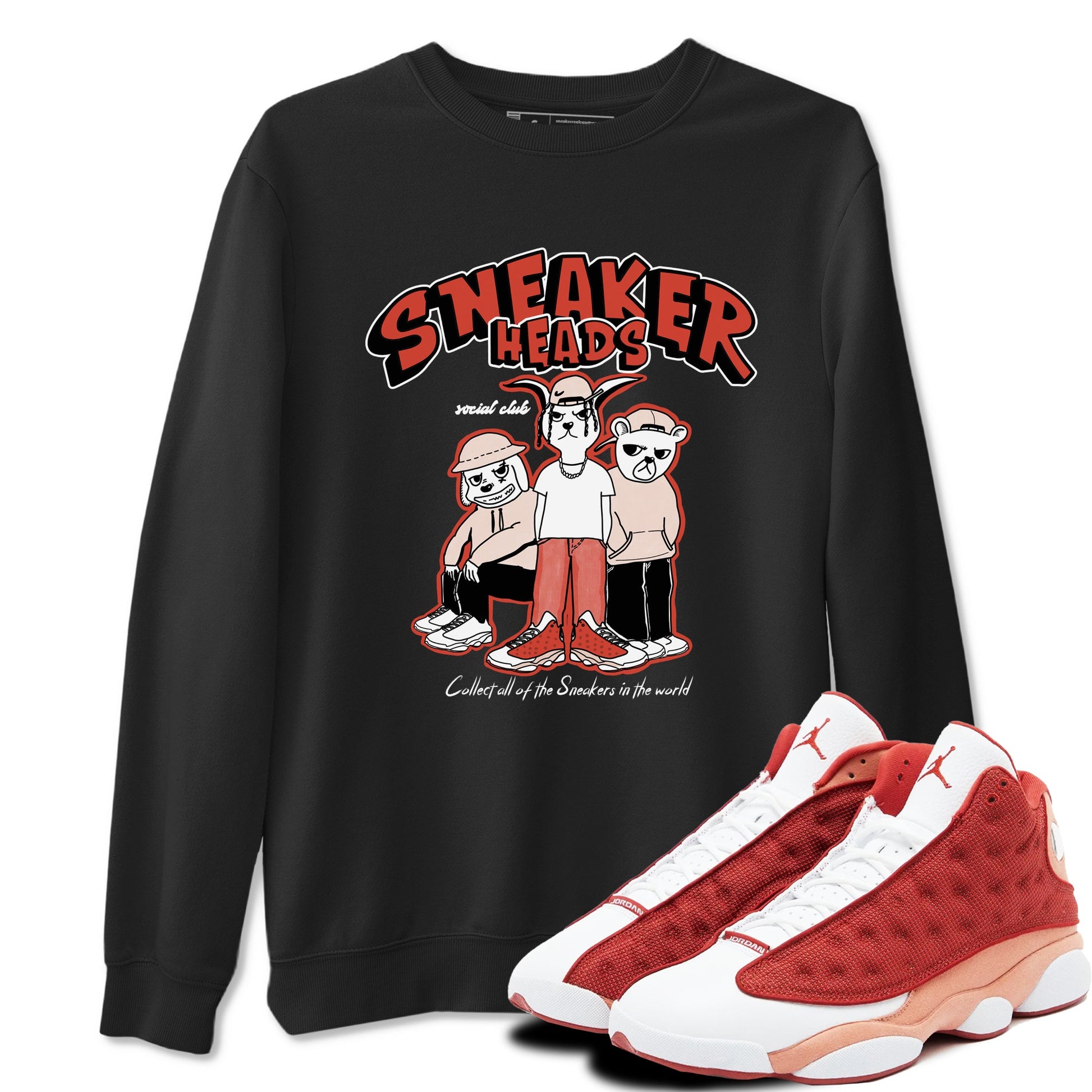 13s Dune Red shirts to match jordans Sneakerheads Social Club sneaker match tees Air Jordan 13 Dune Red SNRT Sneaker Tees streetwear brand Black 1 unisex cotton tee