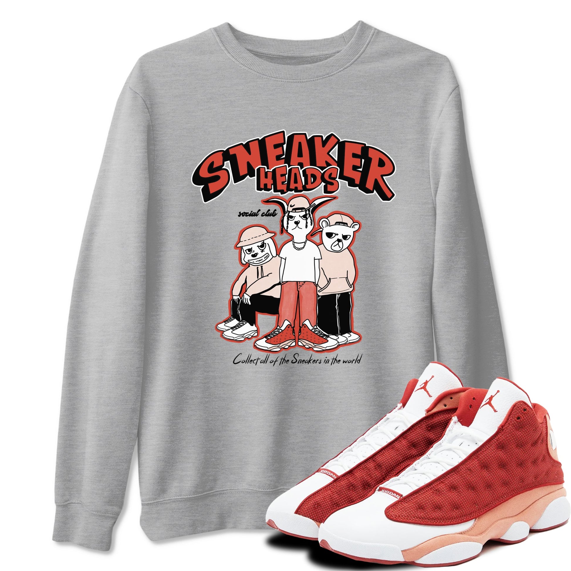 13s Dune Red shirts to match jordans Sneakerheads Social Club sneaker match tees Air Jordan 13 Dune Red SNRT Sneaker Tees streetwear brand Heather Grey 1 unisex cotton tee