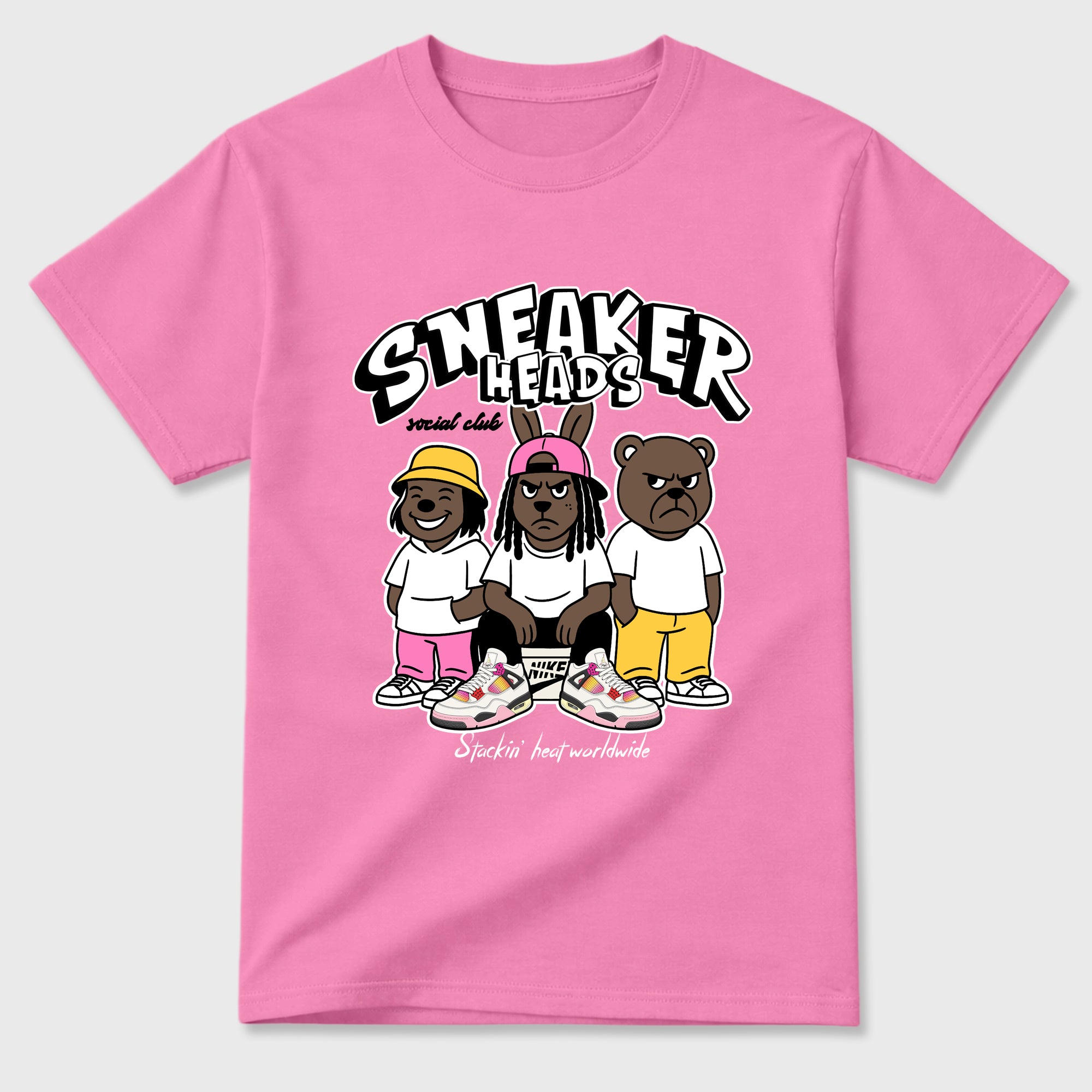 Sneakerheads Social Club Graphic T-Shirt featuring original streetwear artwork designed to match the Air Jordan 4 Comic. Bubble Gum 2 Graphic T-Shirt.