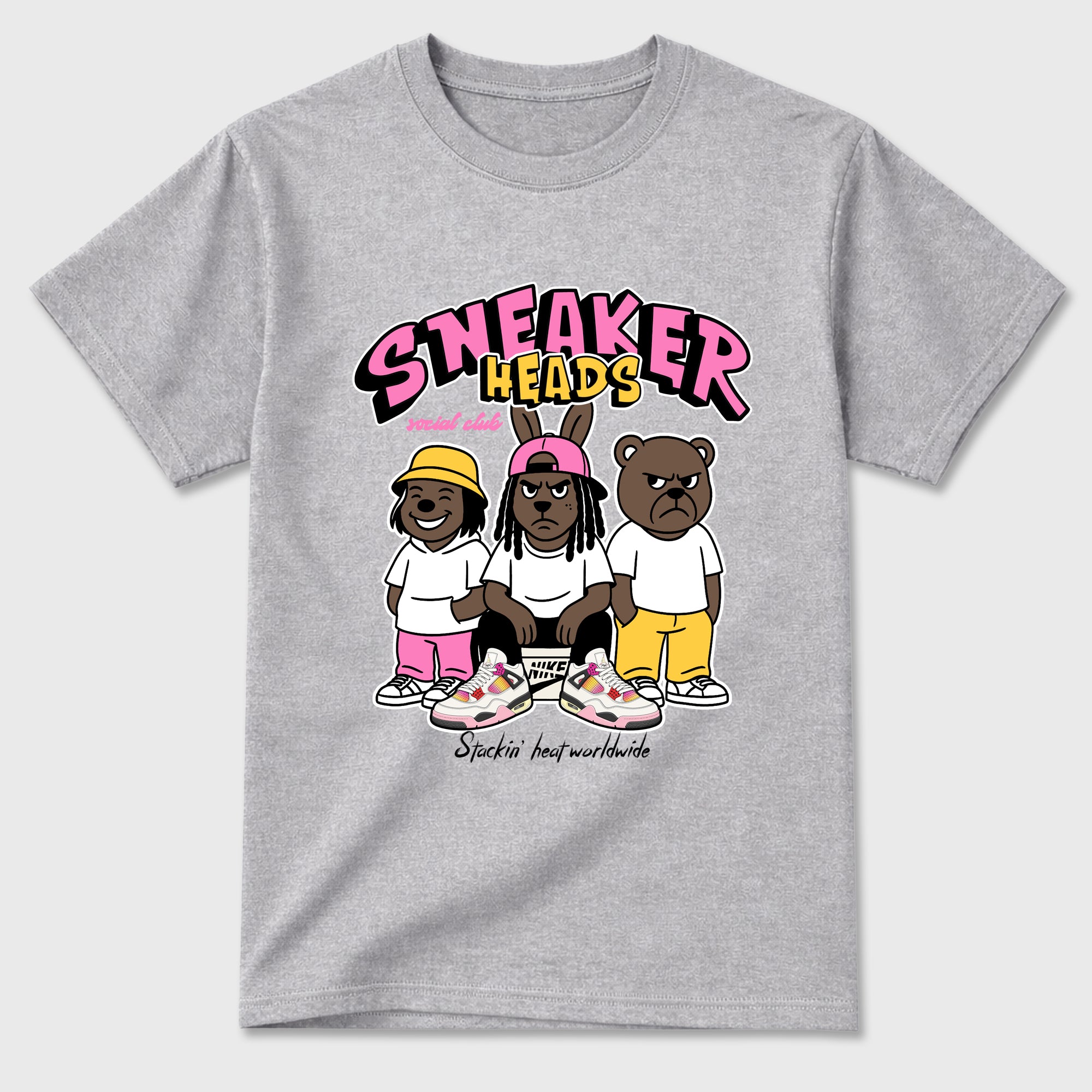 Sneakerheads Social Club Graphic T-Shirt featuring original streetwear artwork designed to match the Air Jordan 4 Comic. Heather Grey 2 Graphic T-Shirt.