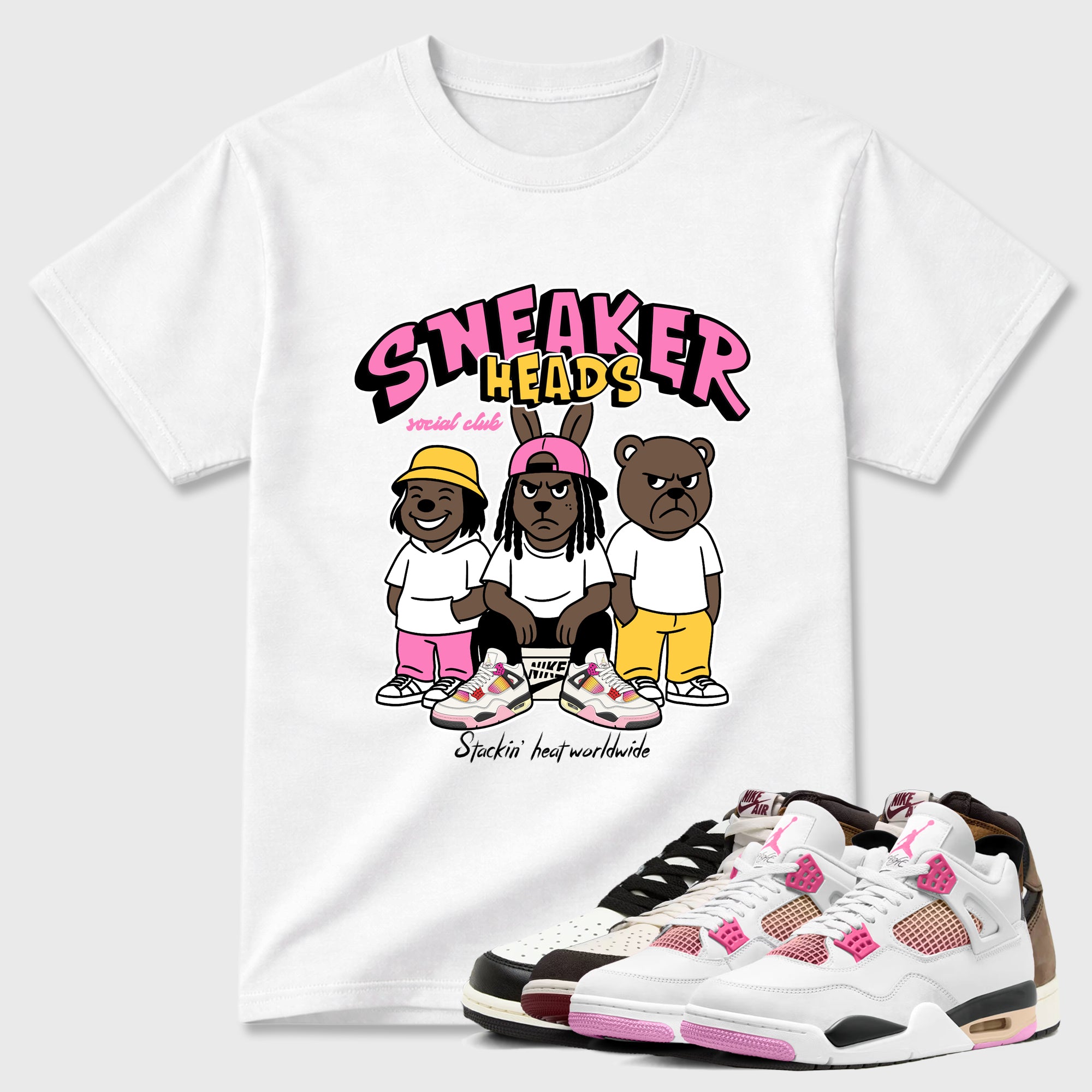 Sneakerheads Social Club Graphic T-Shirt featuring original streetwear artwork designed to match the Air Jordan 4 Comic. White 1 Graphic T-Shirt.