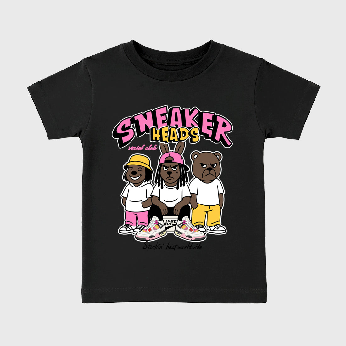 Sneakerheads Social Club Baby & Kids Graphic T-Shirt featuring original artwork designed to match the Air Jordan 4 Comic. Black 2 Kids Graphic Tee.