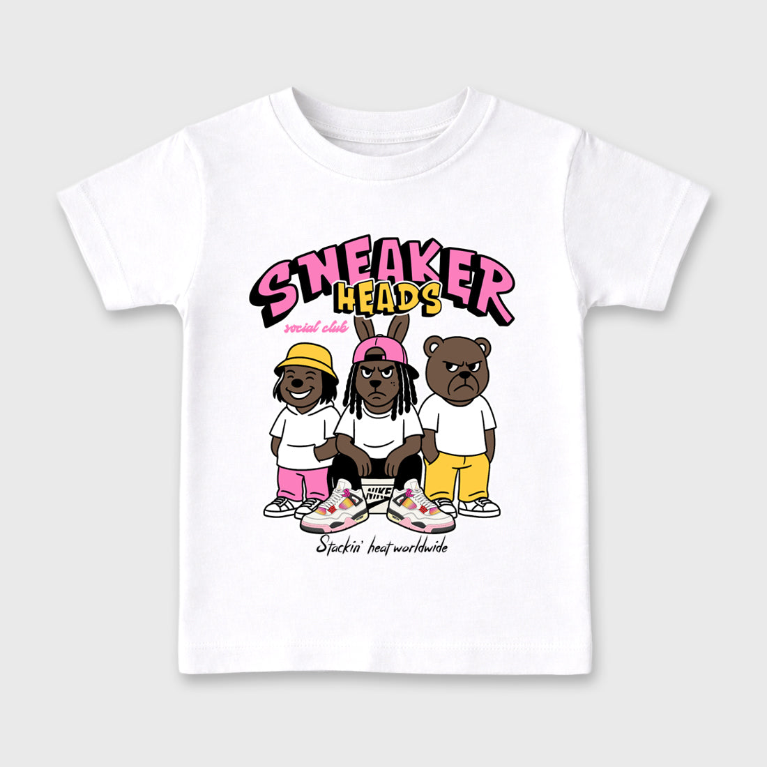 Sneakerheads Social Club Baby & Kids Graphic T-Shirt featuring original artwork designed to match the Air Jordan 4 Comic. White 2 Kids Graphic Tee.