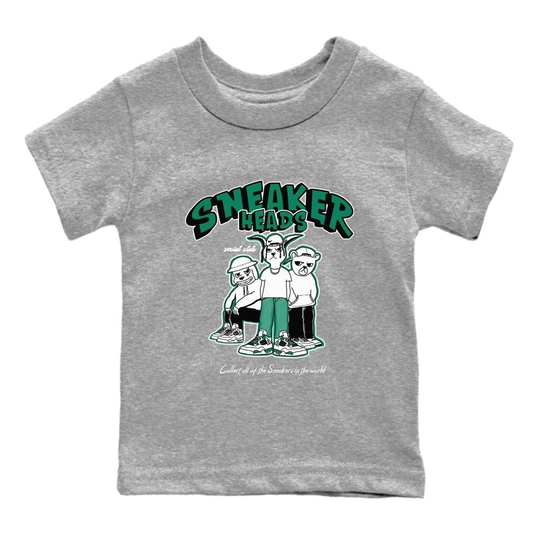 4s Oxidized Green shirts to match jordans Sneakerheads Social Club sneaker match tees Air Jordan 4 Oxidized Green SNRT Sneaker Tees streetwear brand Baby and Youth Heather Grey 2 cotton tee