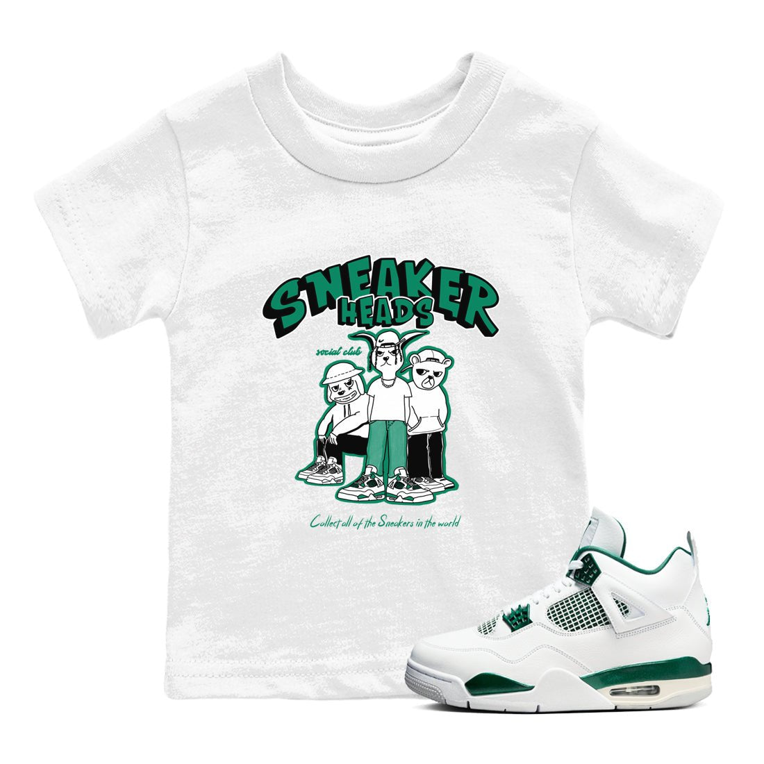 4s Oxidized Green shirts to match jordans Sneakerheads Social Club sneaker match tees Air Jordan 4 Oxidized Green SNRT Sneaker Tees streetwear brand Baby and Youth White 1 cotton tee