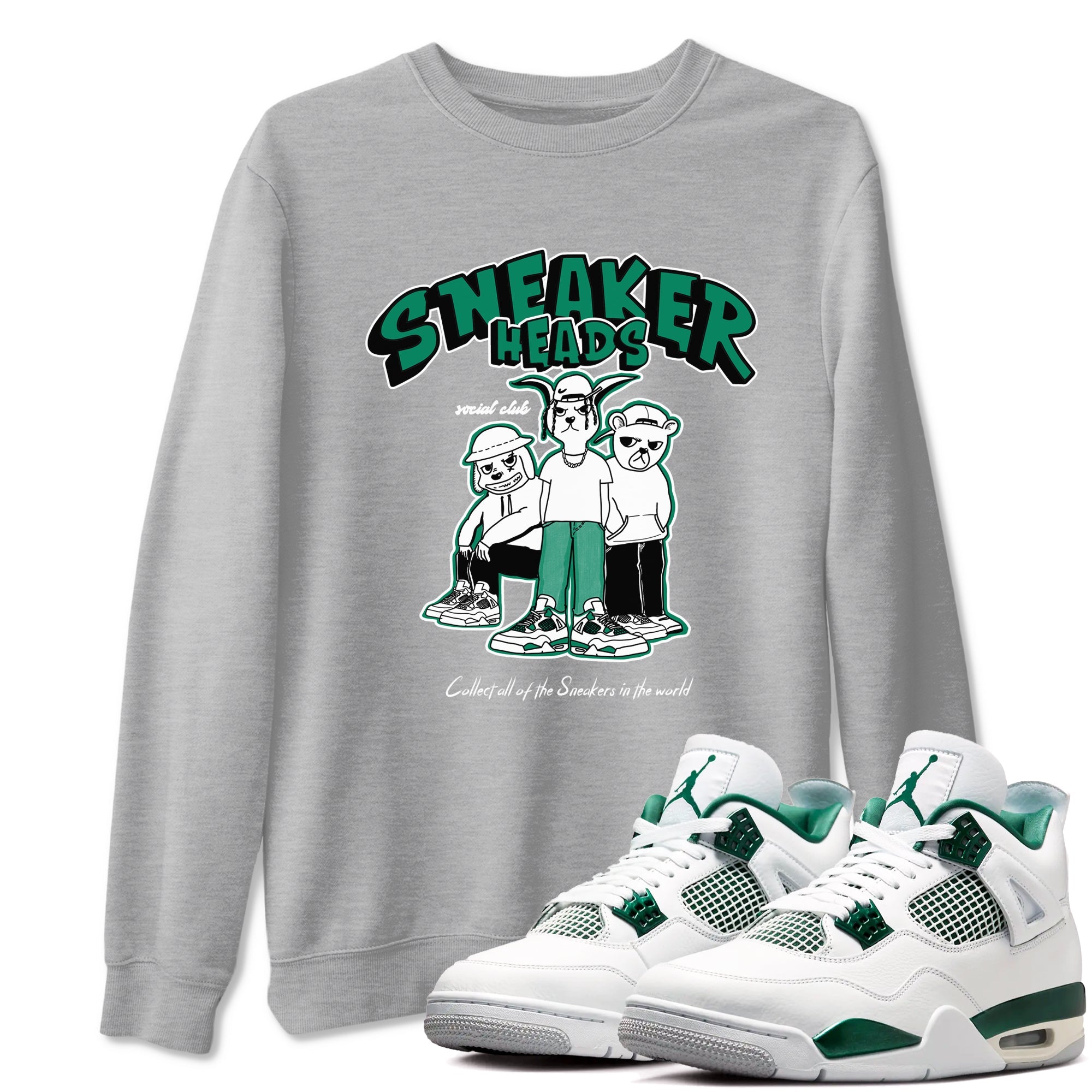 4s Oxidized Green shirts to match jordans Sneakerheads Social Club sneaker match tees Air Jordan 4 Oxidized Green SNRT Sneaker Tees streetwear brand Heather Grey 1 unisex cotton tee