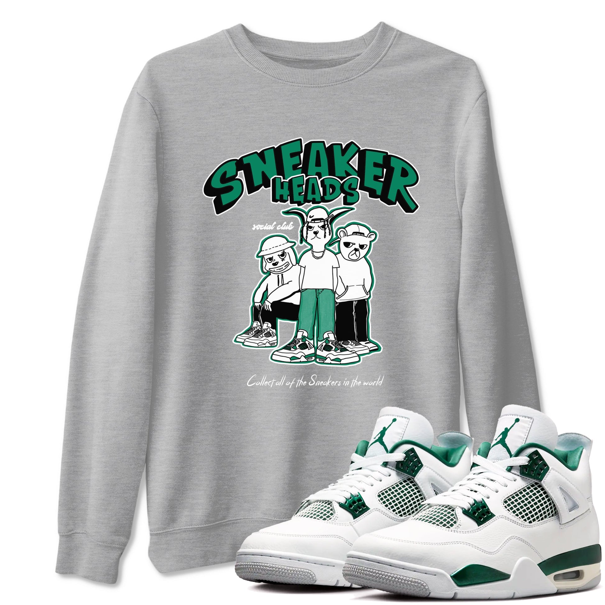 4s Oxidized Green shirts to match jordans Sneakerheads Social Club sneaker match tees Air Jordan 4 Oxidized Green SNRT Sneaker Tees streetwear brand Heather Grey 1 unisex cotton tee