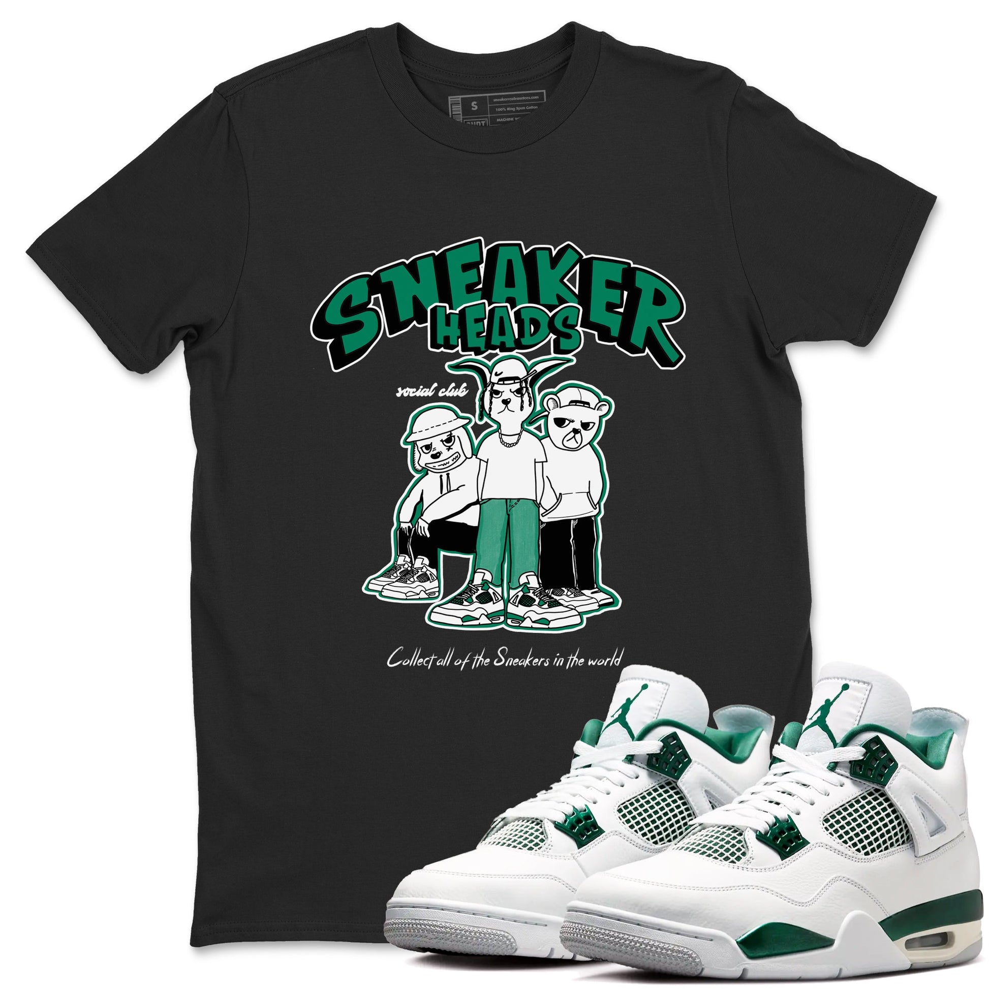 4s Oxidized Green shirts to match jordans Sneakerheads Social Club sneaker match tees Air Jordan 4 Oxidized Green SNRT Sneaker Tees streetwear brand Black 1 unisex cotton tee