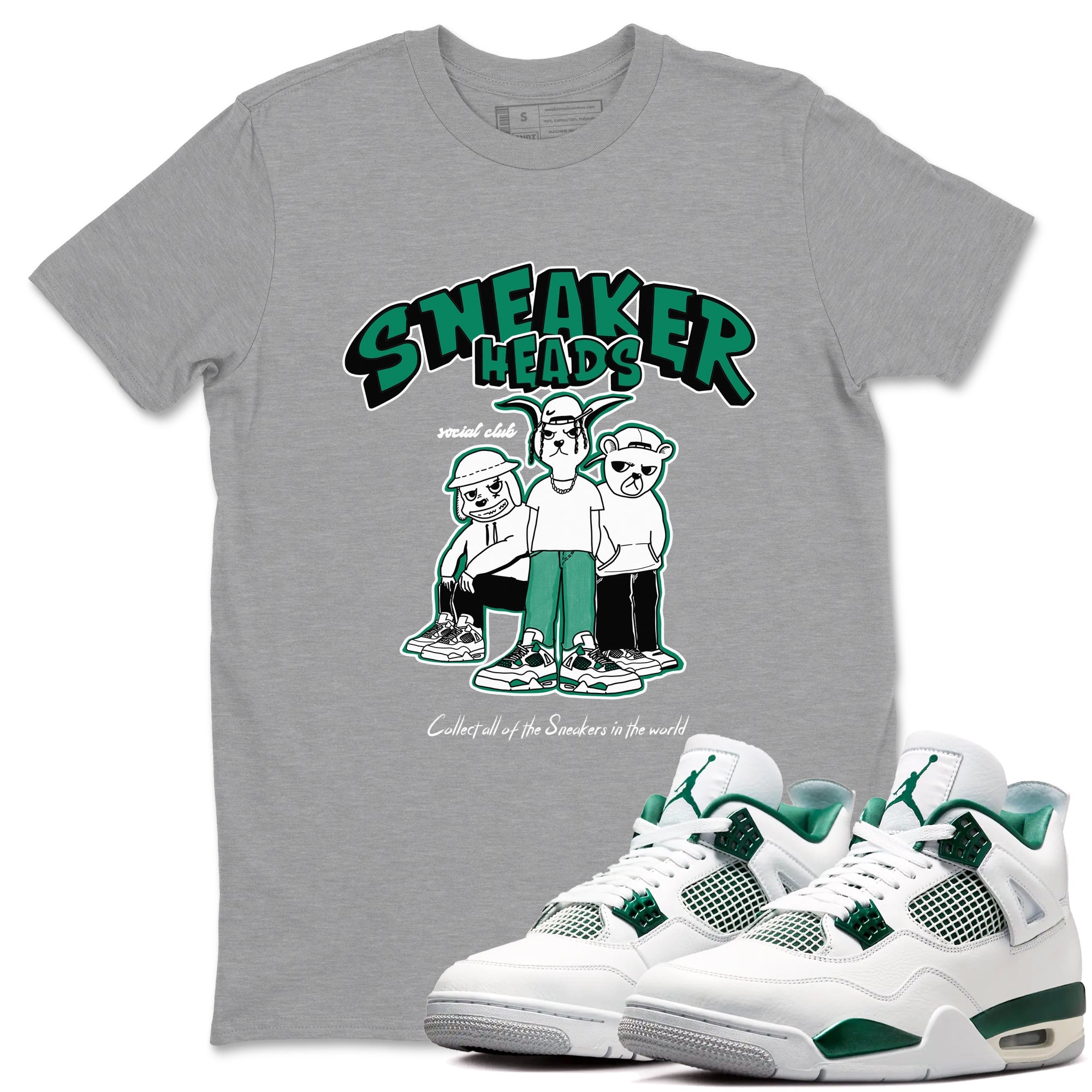 4s Oxidized Green shirts to match jordans Sneakerheads Social Club sneaker match tees Air Jordan 4 Oxidized Green SNRT Sneaker Tees streetwear brand Heather Grey 1 unisex cotton tee