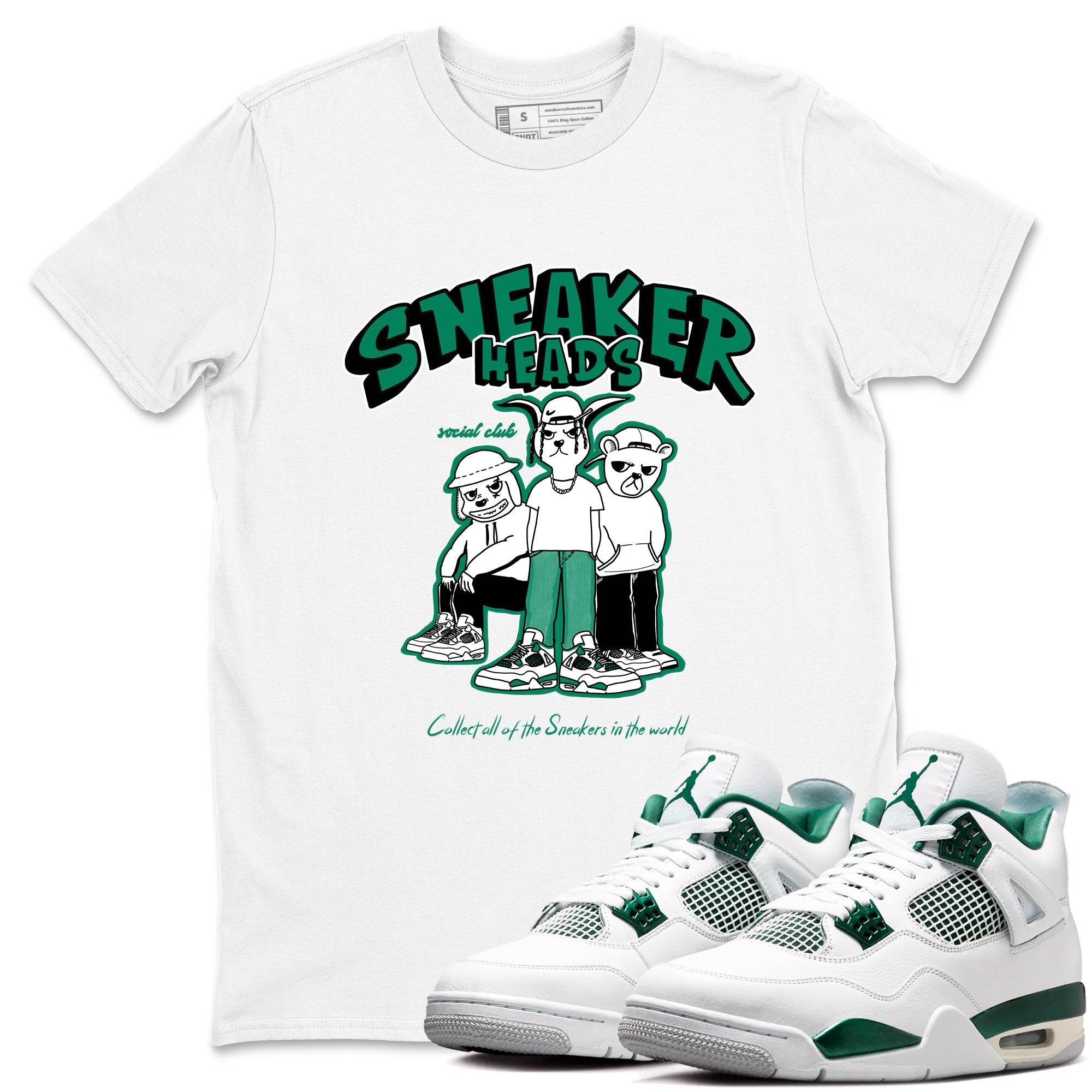 4s Oxidized Green shirts to match jordans Sneakerheads Social Club sneaker match tees Air Jordan 4 Oxidized Green SNRT Sneaker Tees streetwear brand White 1 unisex cotton tee
