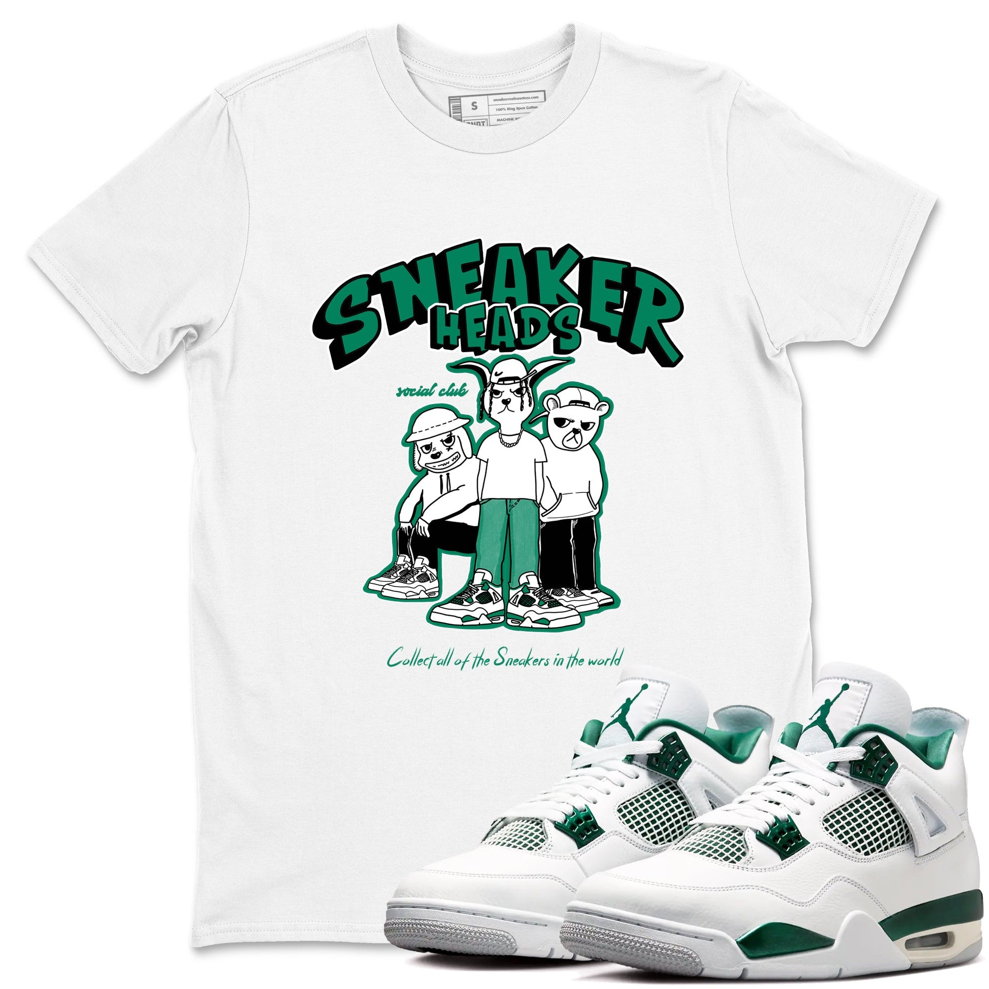 4s Oxidized Green shirts to match jordans Sneakerheads Social Club sneaker match tees Air Jordan 4 Oxidized Green SNRT Sneaker Tees streetwear brand White 1 unisex cotton tee