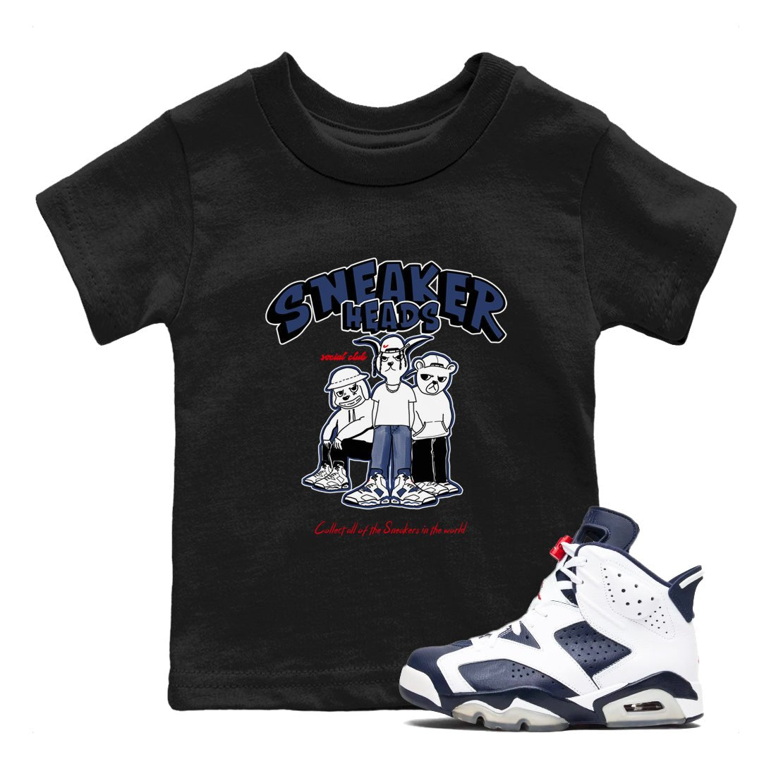 6s Olympic shirts to match jordans Sneakerheads Social Club sneaker match tees Air Jordan 6 Olympic SNRT Sneaker Tees streetwear brand Baby and Youth Black 1 cotton tee