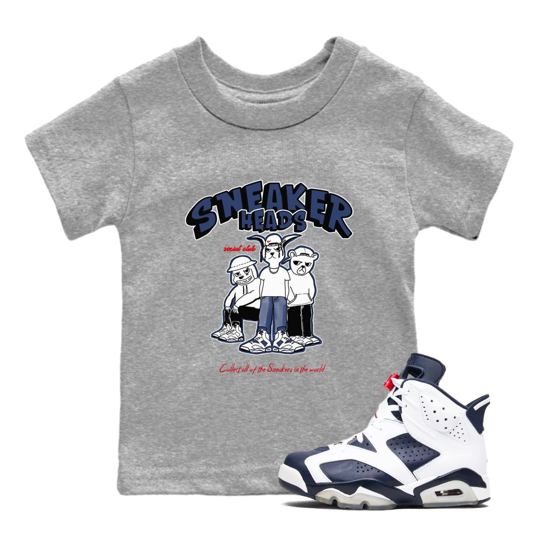 6s Olympic shirts to match jordans Sneakerheads Social Club sneaker match tees Air Jordan 6 Olympic SNRT Sneaker Tees streetwear brand Baby and Youth Heather Grey 1 cotton tee