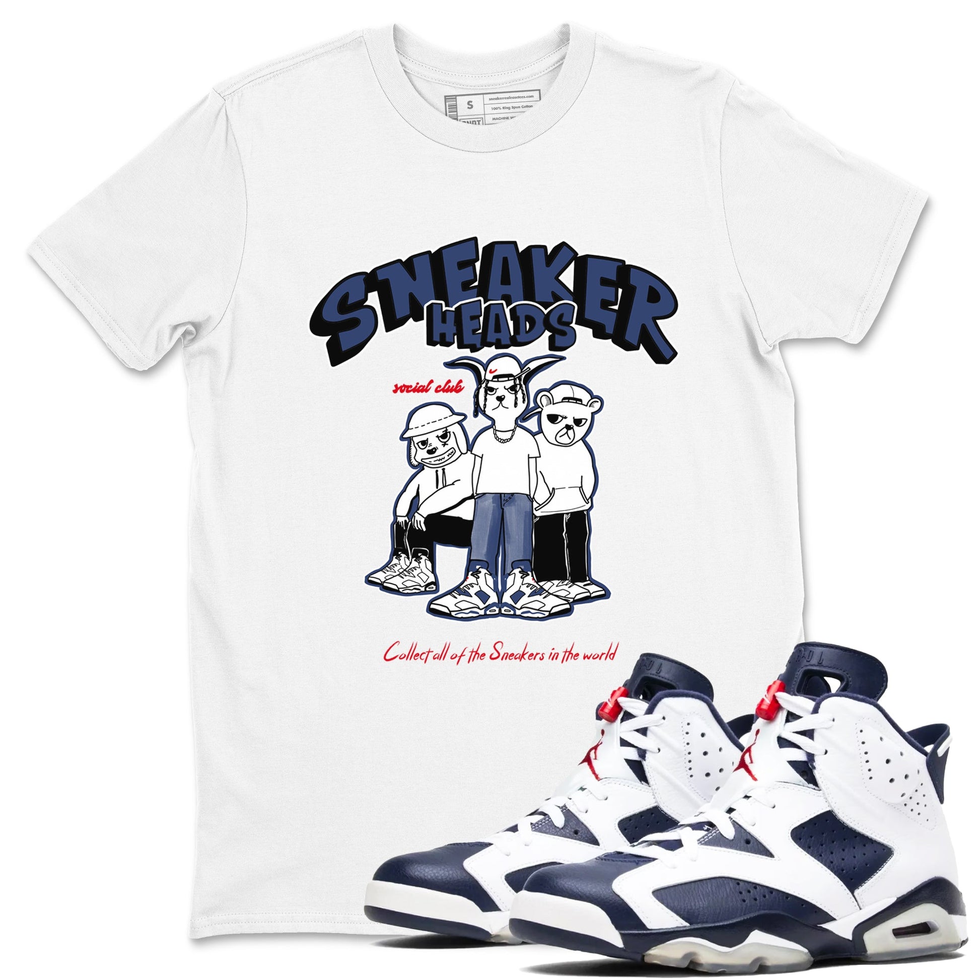 6s Olympic shirts to match jordans Sneakerheads Social Club sneaker match tees Air Jordan 6 Olympic SNRT Sneaker Tees streetwear brand White 1 unisex cotton tee