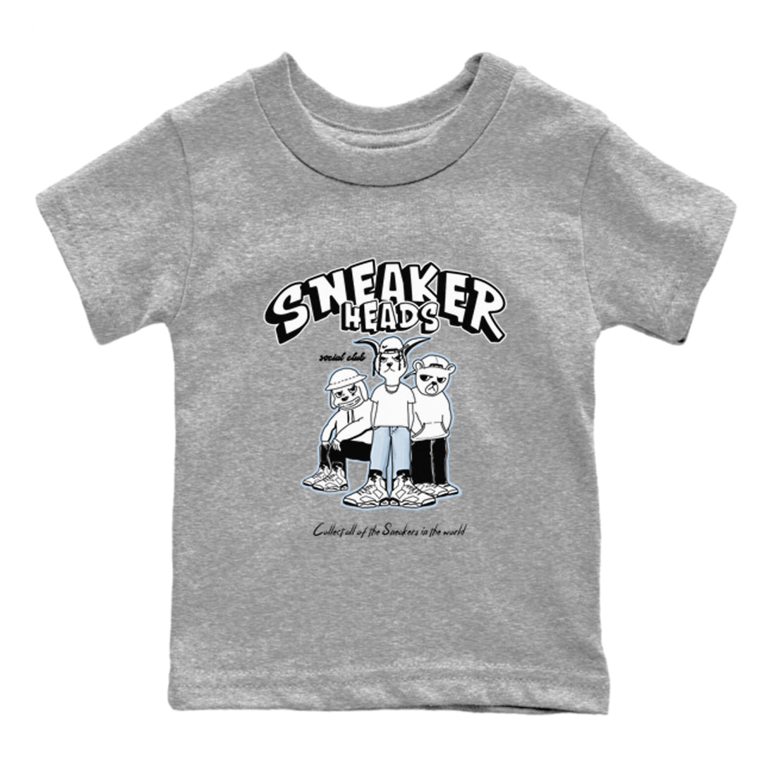AJ6 White Black shirts to match jordans Sneakerheads Social Club sneaker match tees Air Jordan 6 White Black SNRT Sneaker Tees streetwear brand Baby and Youth Heather Grey 2 cotton tee