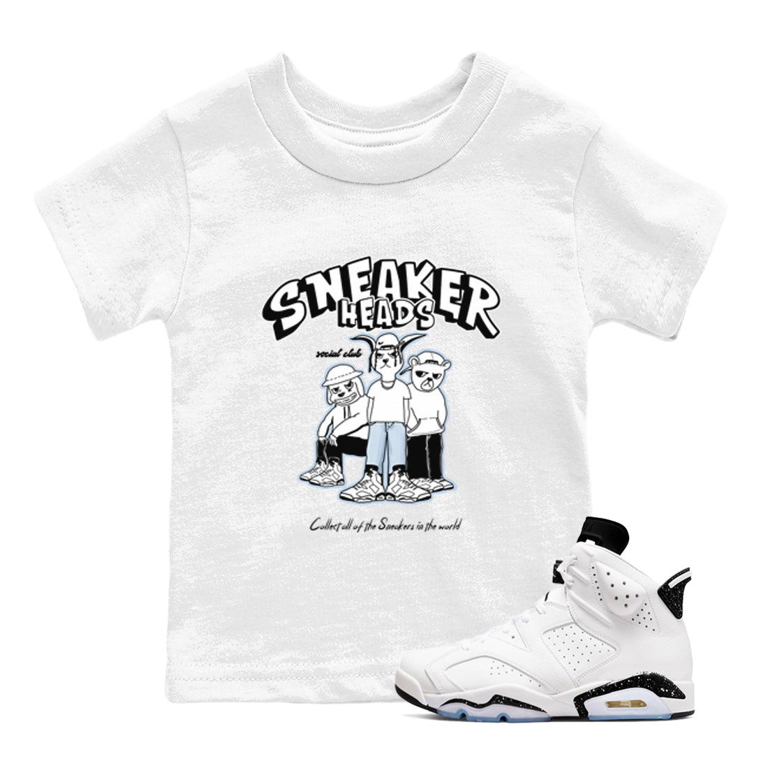 AJ6 White Black shirts to match jordans Sneakerheads Social Club sneaker match tees Air Jordan 6 White Black SNRT Sneaker Tees streetwear brand Baby and Youth White 1 cotton tee