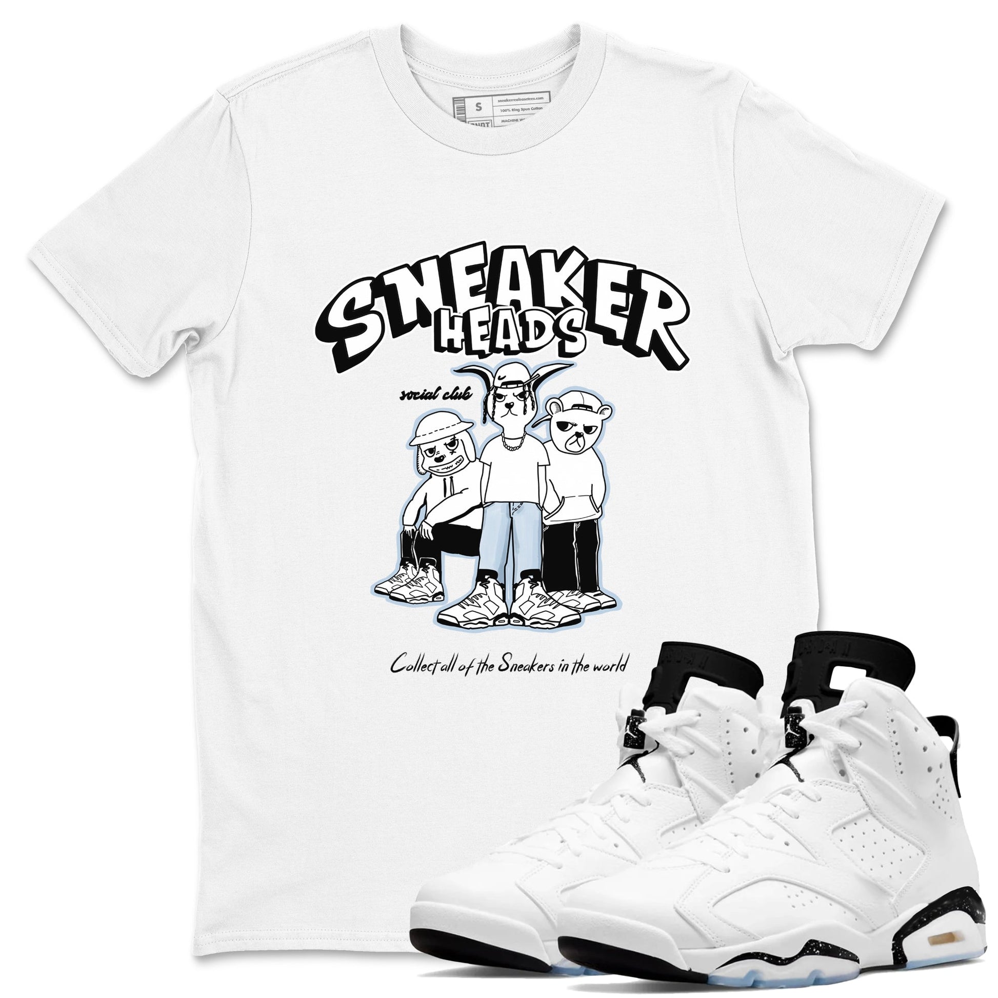 AJ6 White Black shirts to match jordans Sneakerheads Social Club sneaker match tees Air Jordan 6 White Black SNRT Sneaker Tees streetwear brand White 1 unisex cotton tee