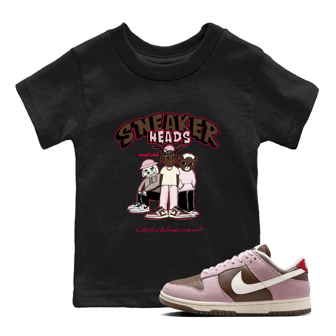 Dunk Cacao Wow And Pink Foam shirts to match jordans Sneakerheads Social Club sneaker match tees Dunk Cacao Wow And Pink Foam SNRT Sneaker Tees streetwear brand Baby and Youth Black 1 cotton tee