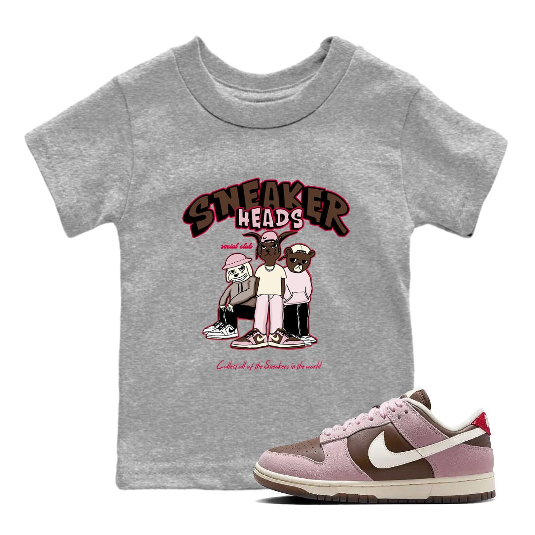 Dunk Cacao Wow And Pink Foam shirts to match jordans Sneakerheads Social Club sneaker match tees Dunk Cacao Wow And Pink Foam SNRT Sneaker Tees streetwear brand Baby and Youth Heather Grey 1 cotton tee