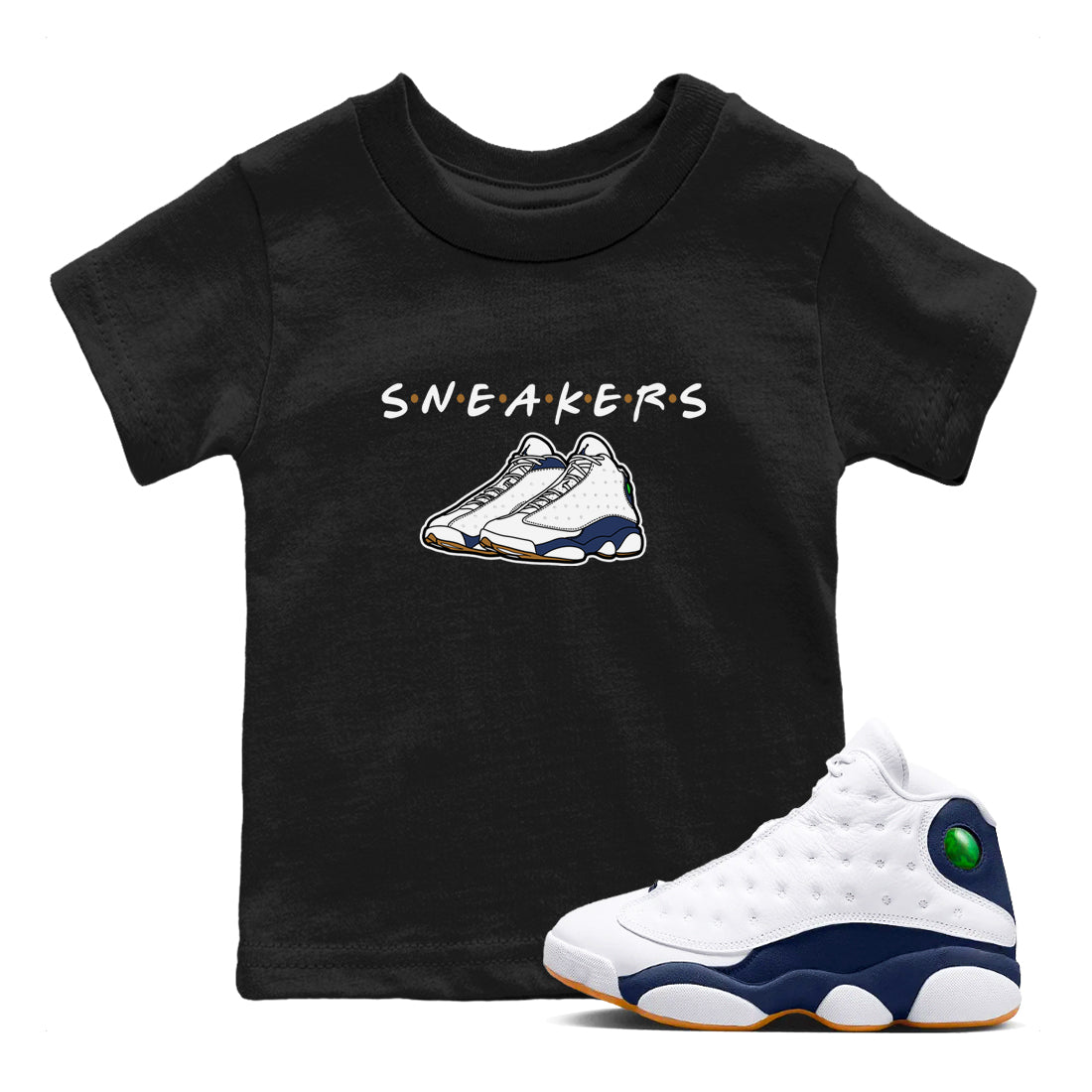 13s Midnight Navy shirts to match jordans Sneakers sneaker match tees Air Jordan 13 Midnight Navy SNRT Sneaker Release Tees Youth Baby Black 1 crew neck shirts