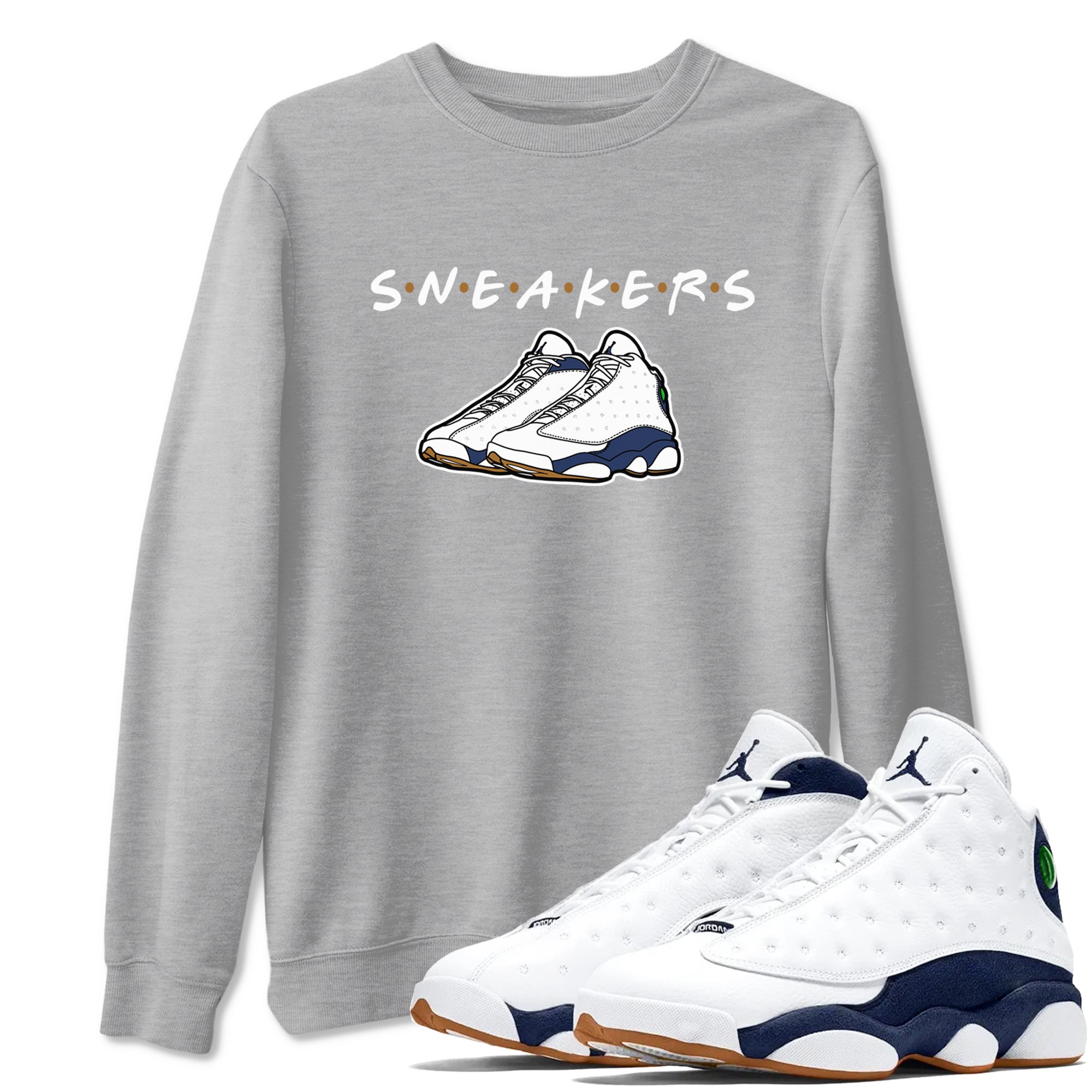 13s Midnight Navy shirts to match jordans Sneakers sneaker match tees Air Jordan 13 Midnight Navy SNRT Sneaker Release Tees unisex cotton Heather Grey 1 crew neck shirts