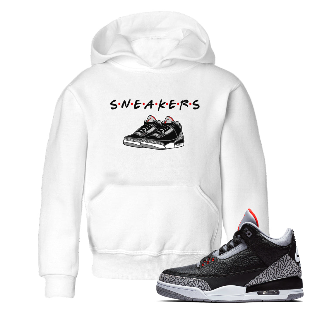 3s Black Cement shirts to match jordans Sneakers sneaker match tees Air Jordan 3 Black Cement SNRT Sneaker Release Tees Youth Baby White 1 crew neck shirts