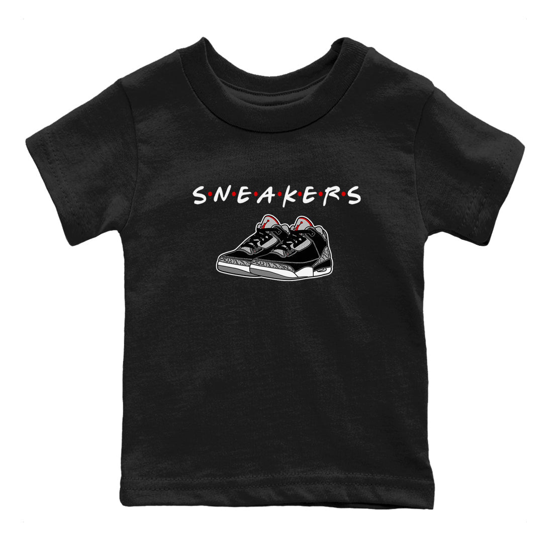 3s Black Cement shirts to match jordans Sneakers sneaker match tees Air Jordan 3 Black Cement SNRT Sneaker Release Tees Youth Baby Black 2 crew neck shirts