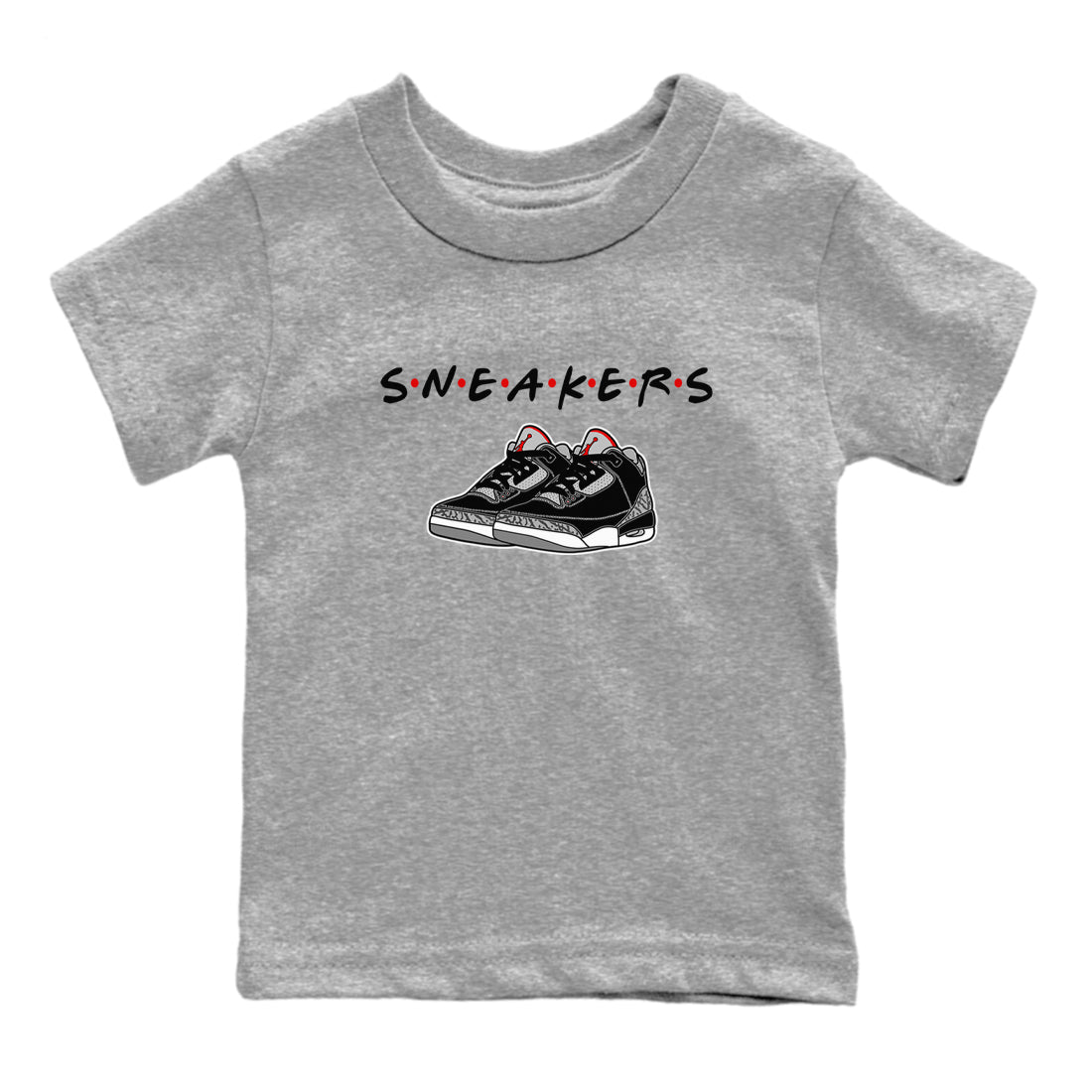 3s Black Cement shirts to match jordans Sneakers sneaker match tees Air Jordan 3 Black Cement SNRT Sneaker Release Tees Youth Baby Heather Grey 2 crew neck shirts