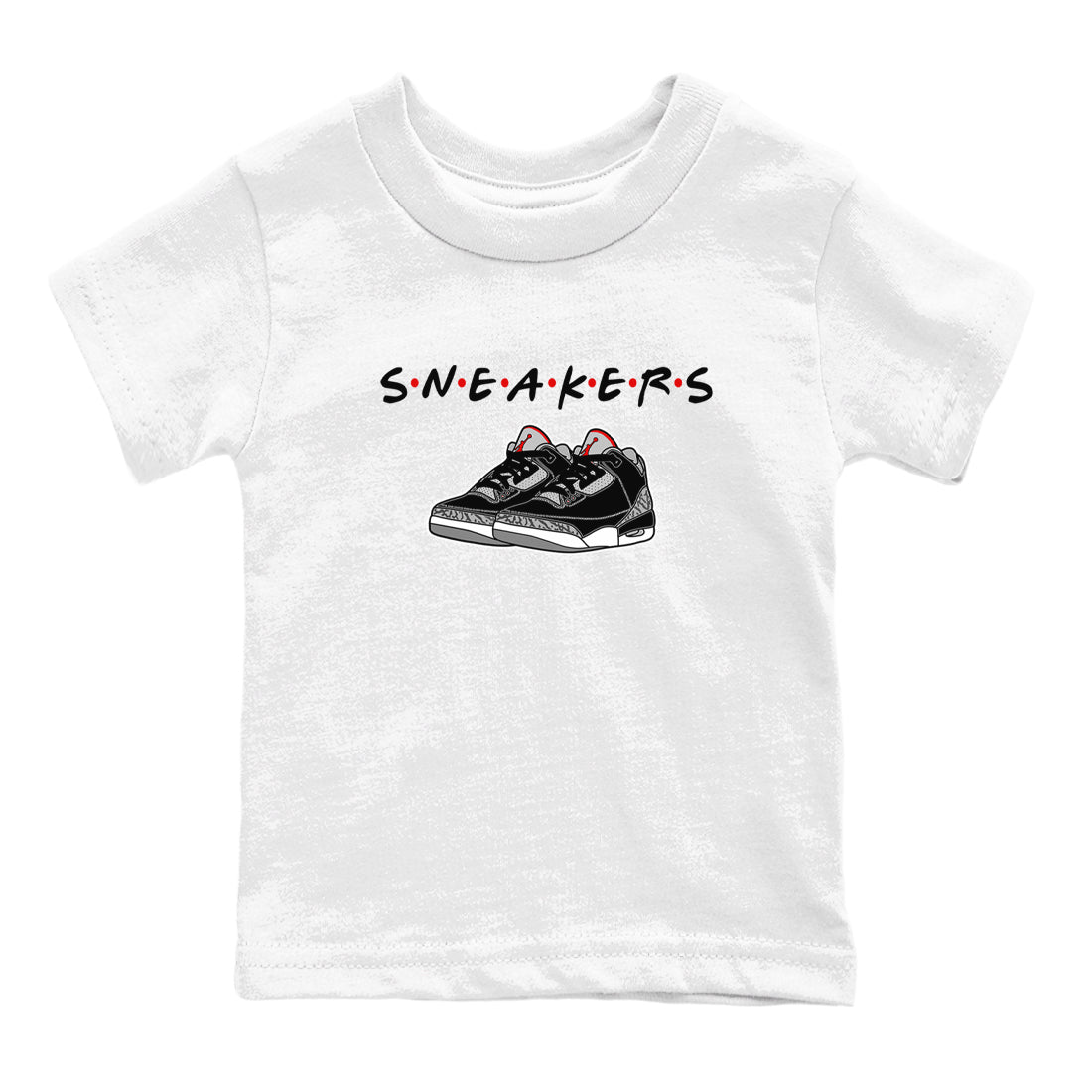 3s Black Cement shirts to match jordans Sneakers sneaker match tees Air Jordan 3 Black Cement SNRT Sneaker Release Tees Youth Baby White 2 crew neck shirts
