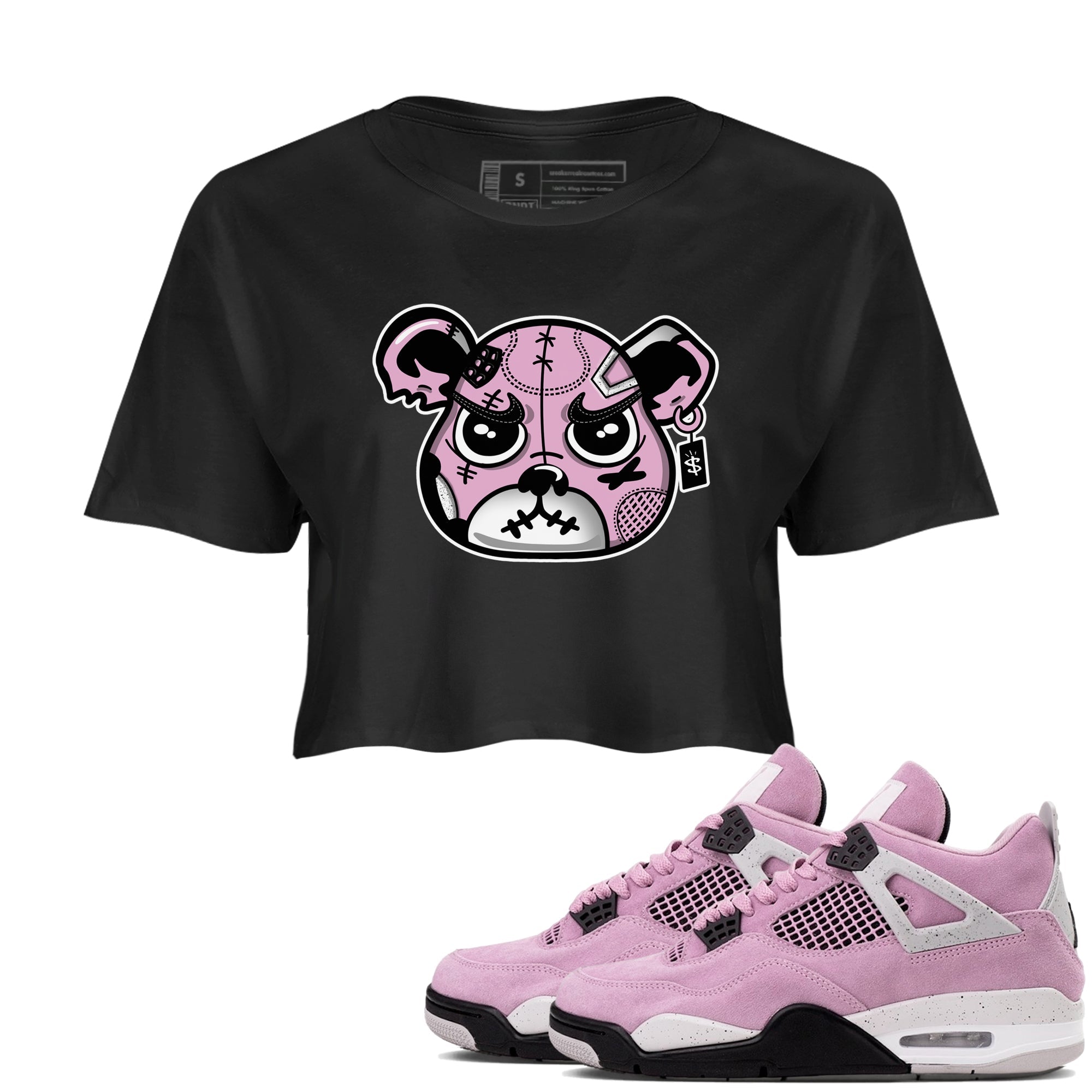 4s Retro Orchid shirts to match jordans Sneakers Bear Face sneaker match tees Air Jordan 4 WMNS Orchid match shoes to clothes SNRT Sneaker Tees unisex cotton Black 1 crop tee