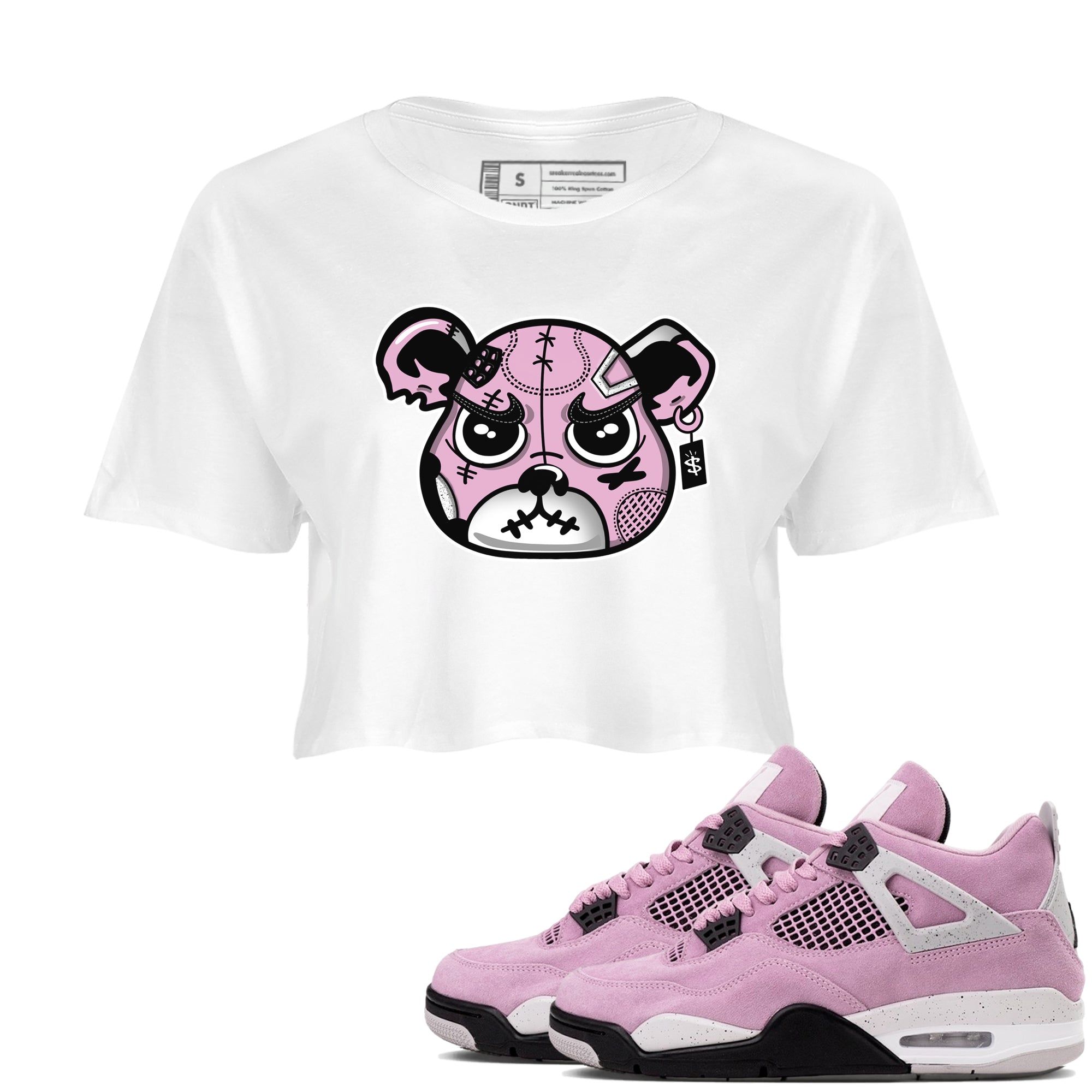 4s Retro Orchid shirts to match jordans Sneakers Bear Face sneaker match tees Air Jordan 4 WMNS Orchid match shoes to clothes SNRT Sneaker Tees unisex cotton White 1 crop tee