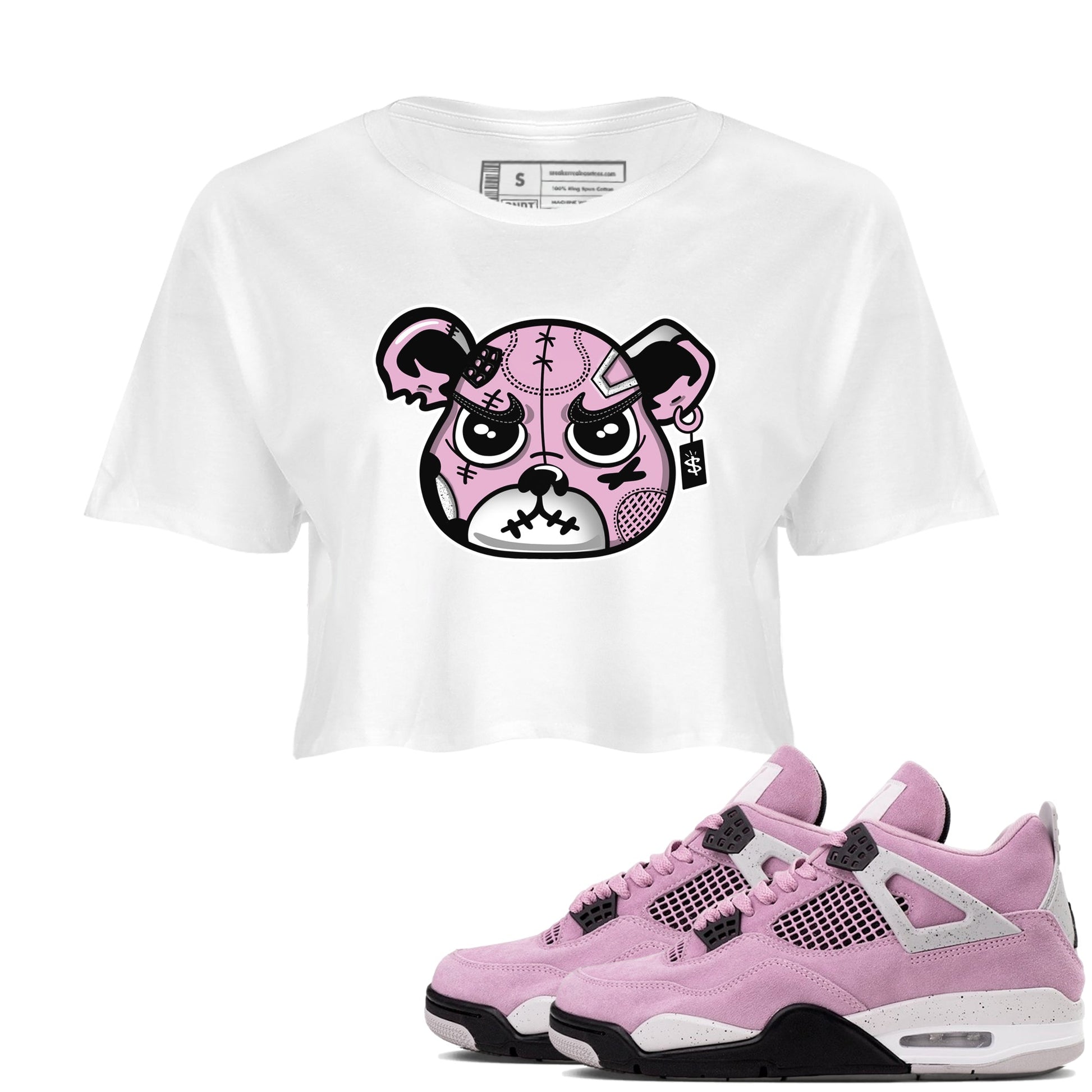 4s Retro Orchid shirts to match jordans Sneakers Bear Face sneaker match tees Air Jordan 4 WMNS Orchid match shoes to clothes SNRT Sneaker Tees unisex cotton White 1 crop tee