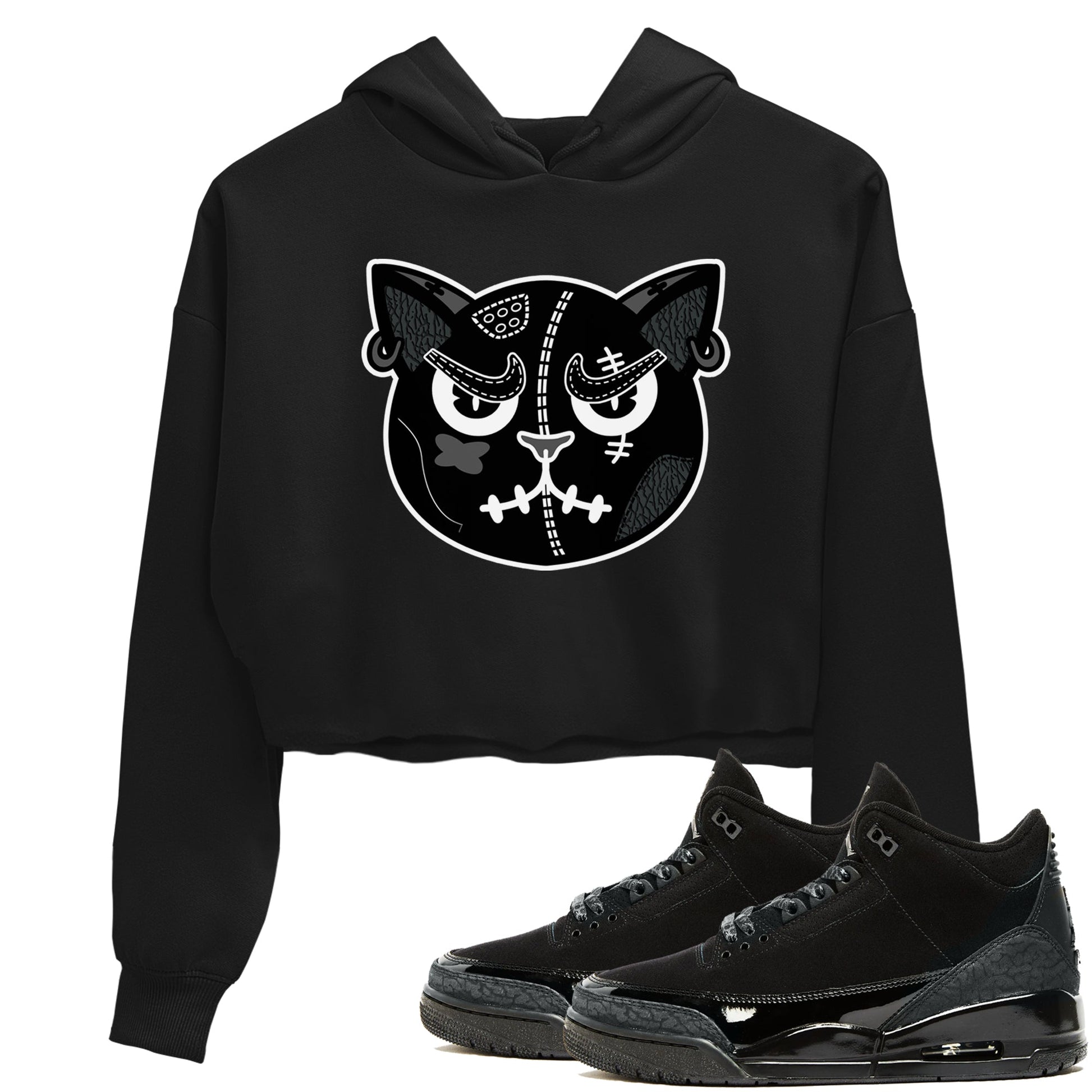 3s Black Cat shirts to match jordans Sneakers Cat Face sneaker match tees Air Jordan 3 Retro Black Cat match shoes to clothes SNRT Sneaker Tees unisex cotton Black 1 crop tee