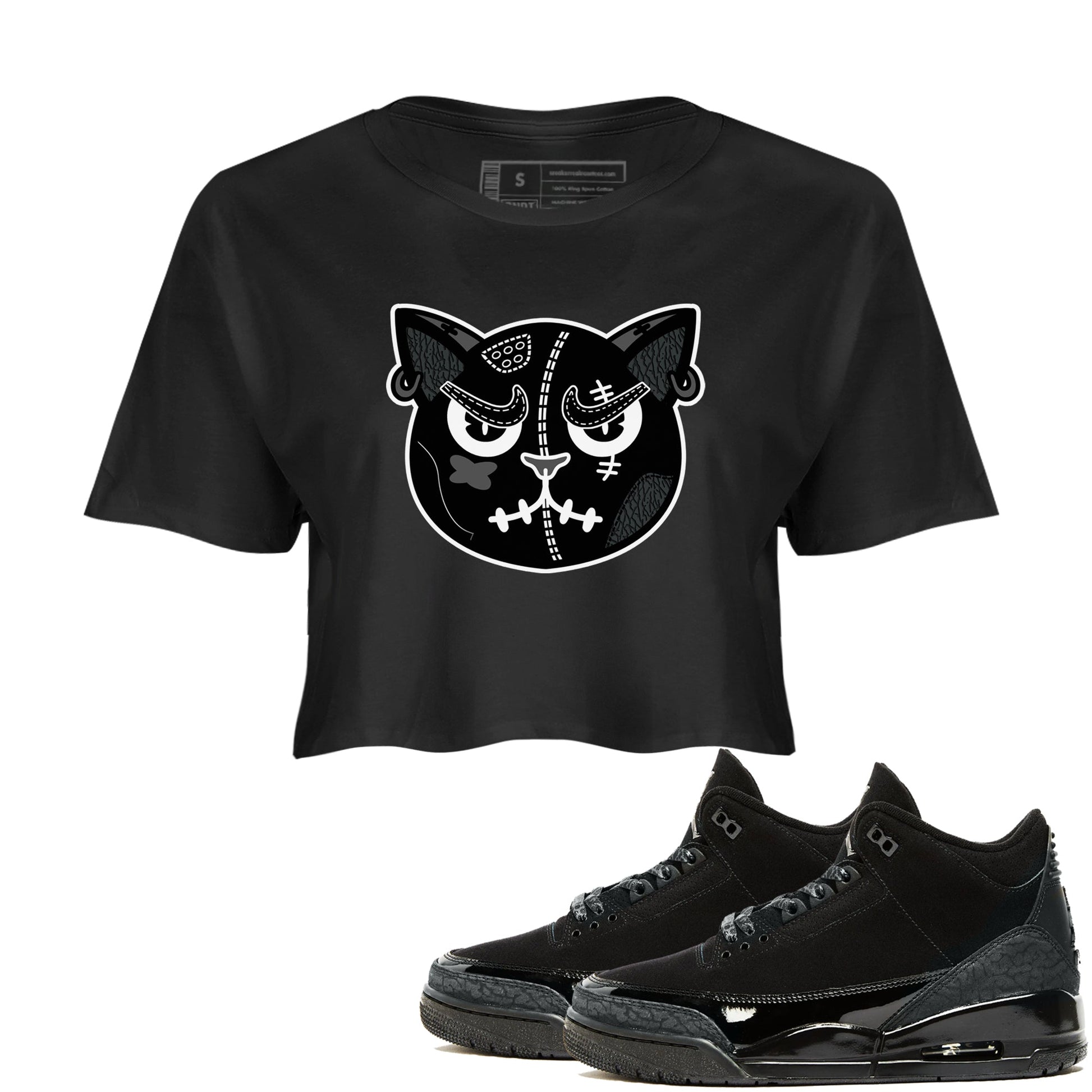 3s Black Cat shirts to match jordans Sneakers Cat Face sneaker match tees Air Jordan 3 Retro Black Cat match shoes to clothes SNRT Sneaker Tees unisex cotton Black 1 crop tee