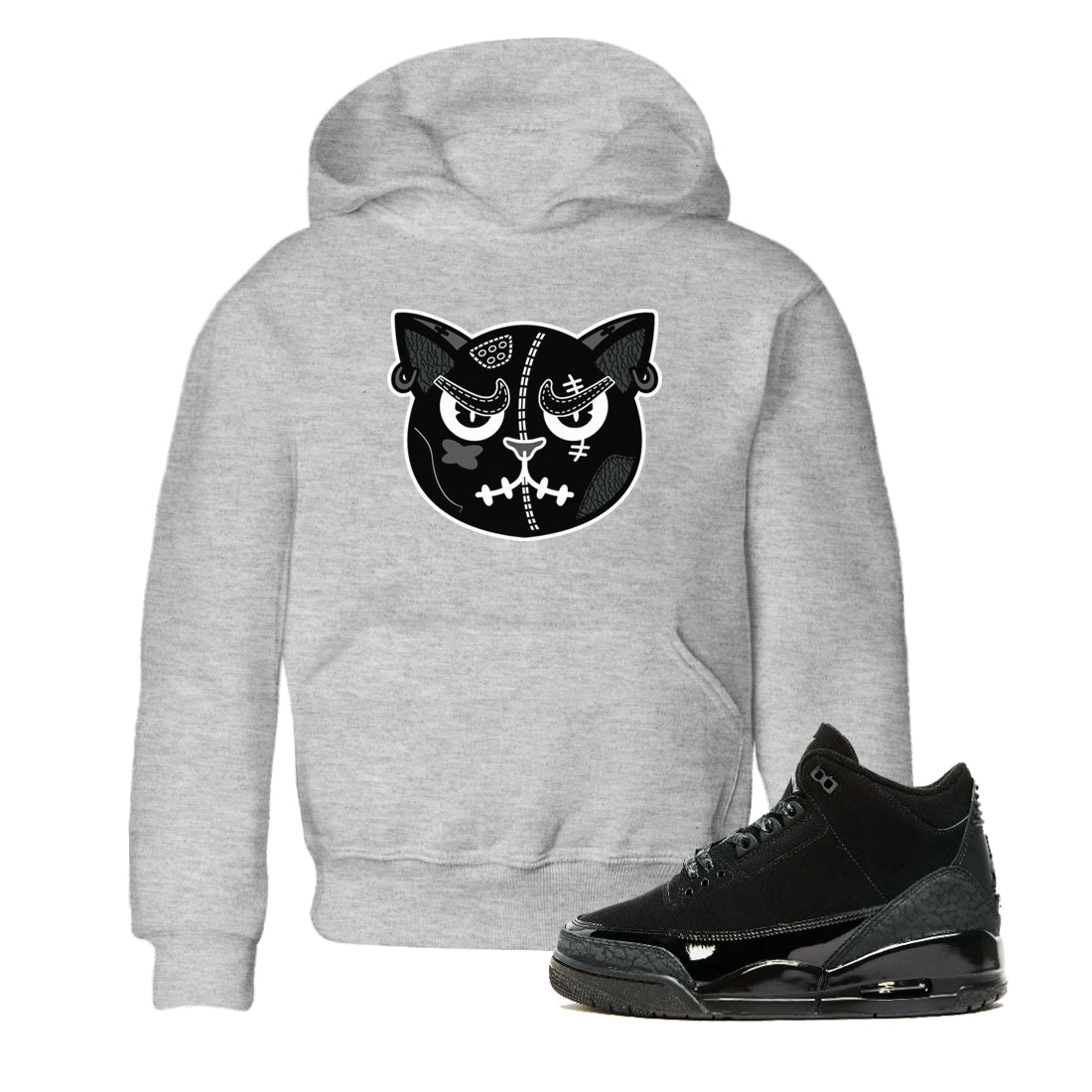 3s Black Cat shirts to match jordans Sneakers Cat Face sneaker match tees Air Jordan 3 Retro Black Cat match shoes to clothes SNRT Sneaker Tees Youth Baby Heather Grey 1 tee